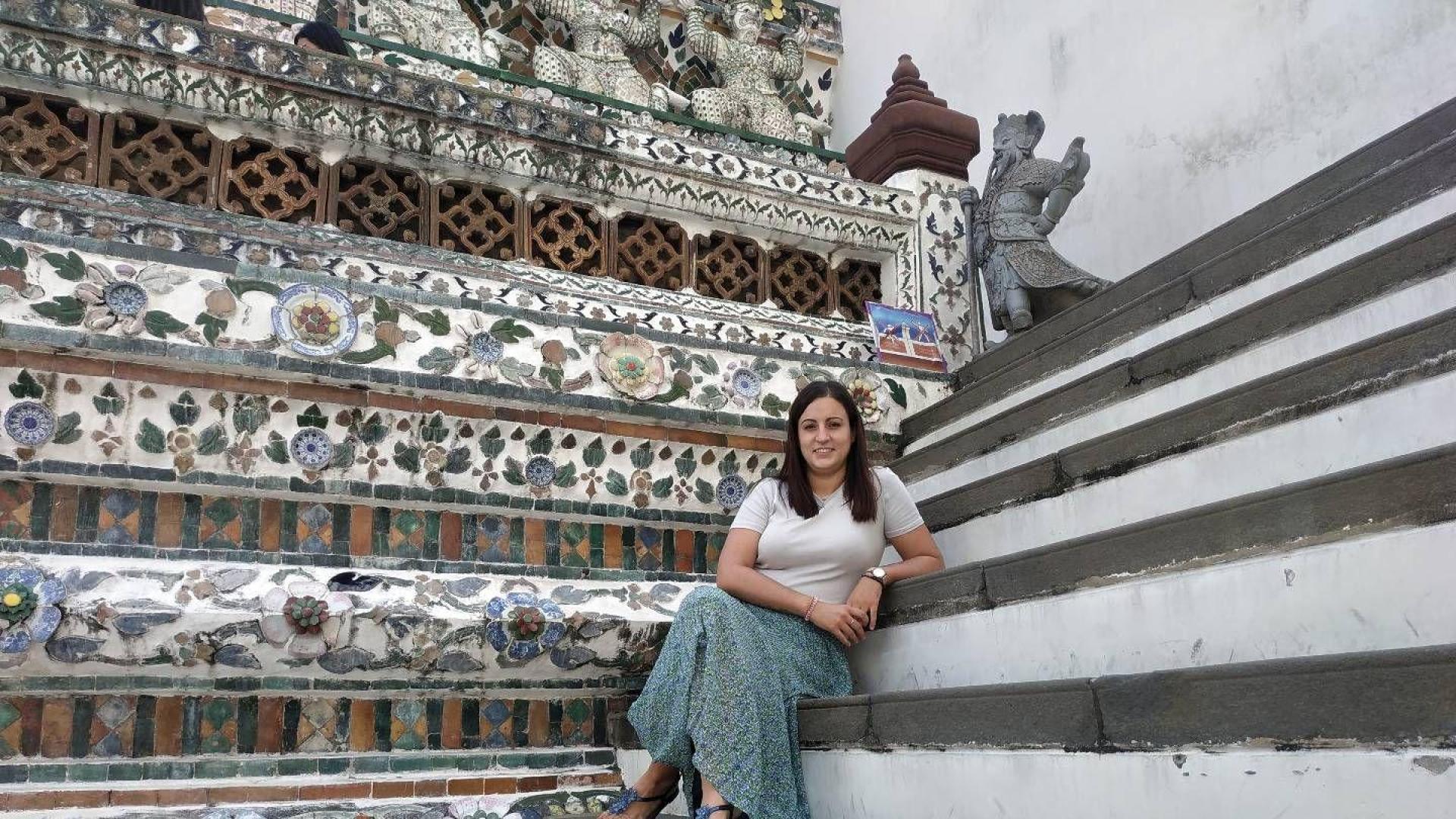 Marina Galindo, en el templo budista Wat Arun de Bangkok