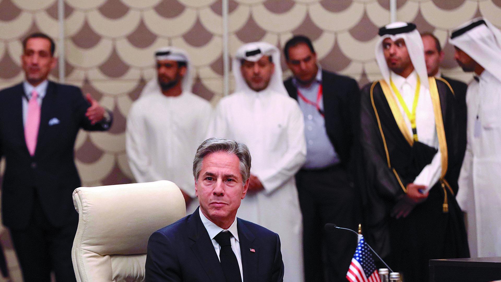 El secretario de Estado de Estados Unidos, Anthony Blinken, durante su encuentro en Amán con representantes de cinco países árabes