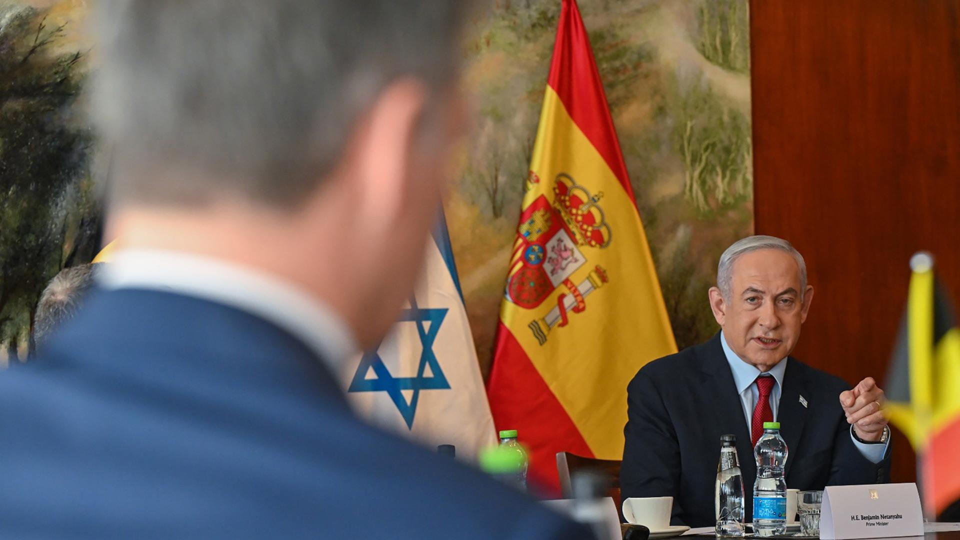 Pedro Sánchez, durante su encuentro con Benjamin Netanyahu