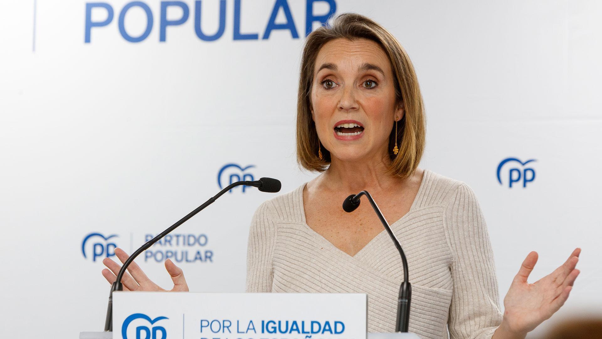 La secretaria general del PP, Cuca Gamarra, durante su participación en el Comité de Dirección del PP-Aragón