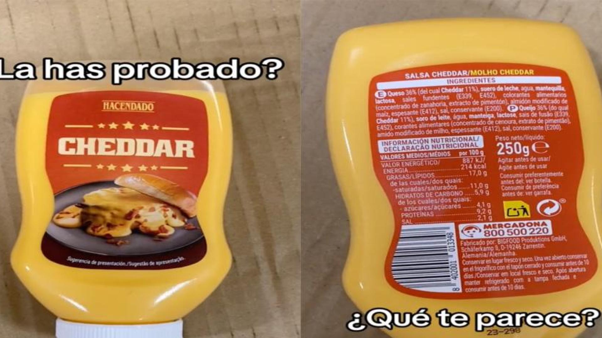 Salsa cheddar comercializada por Mercadona