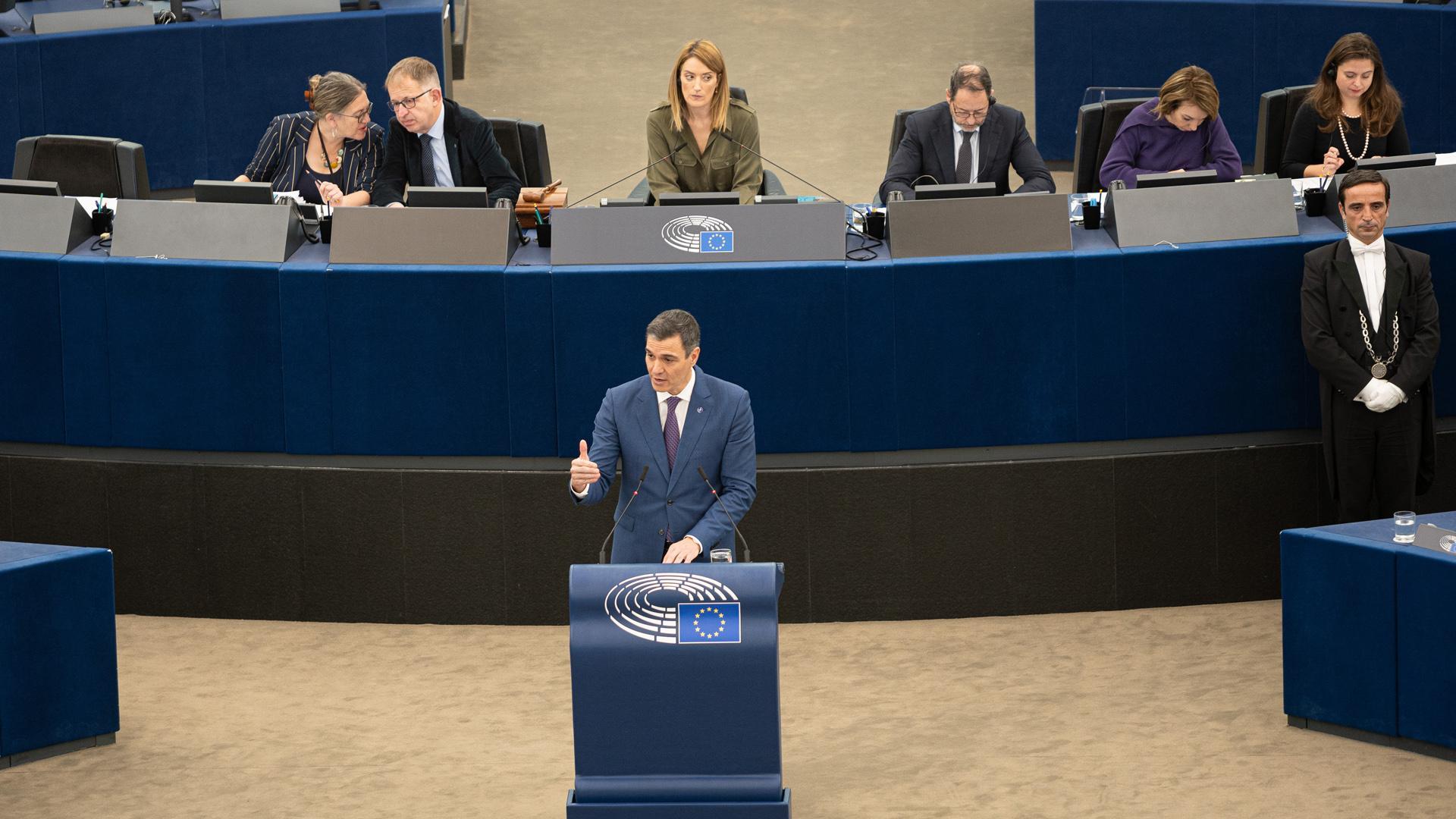 El presidente del Gobierno, Pedro Sánchez, comparece ante el Parlamento Europeo