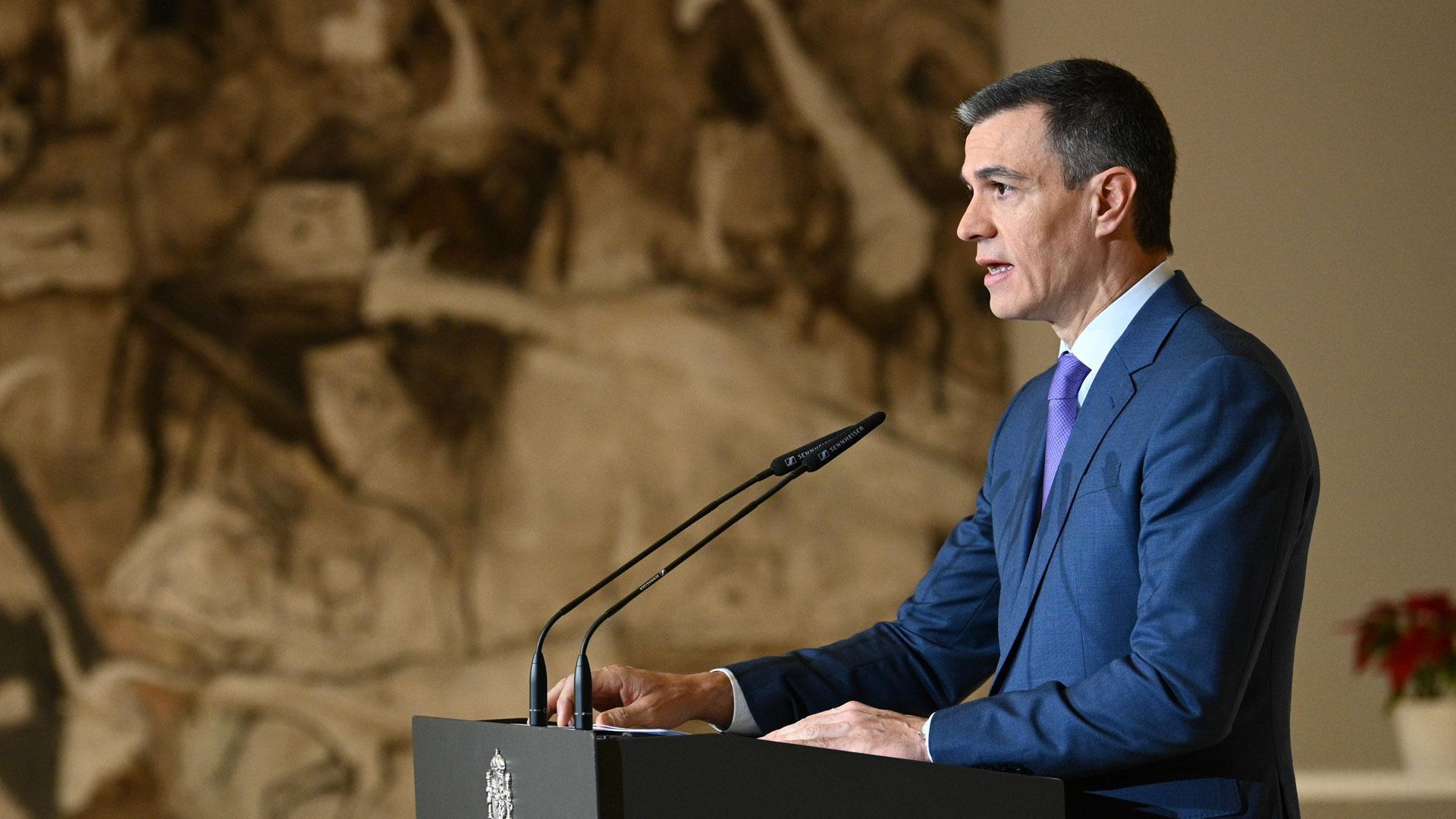 El presidente del Gobierno, Pedro Sánchez durante laa declaración institucional para anunciar la remodelación del Gobierno