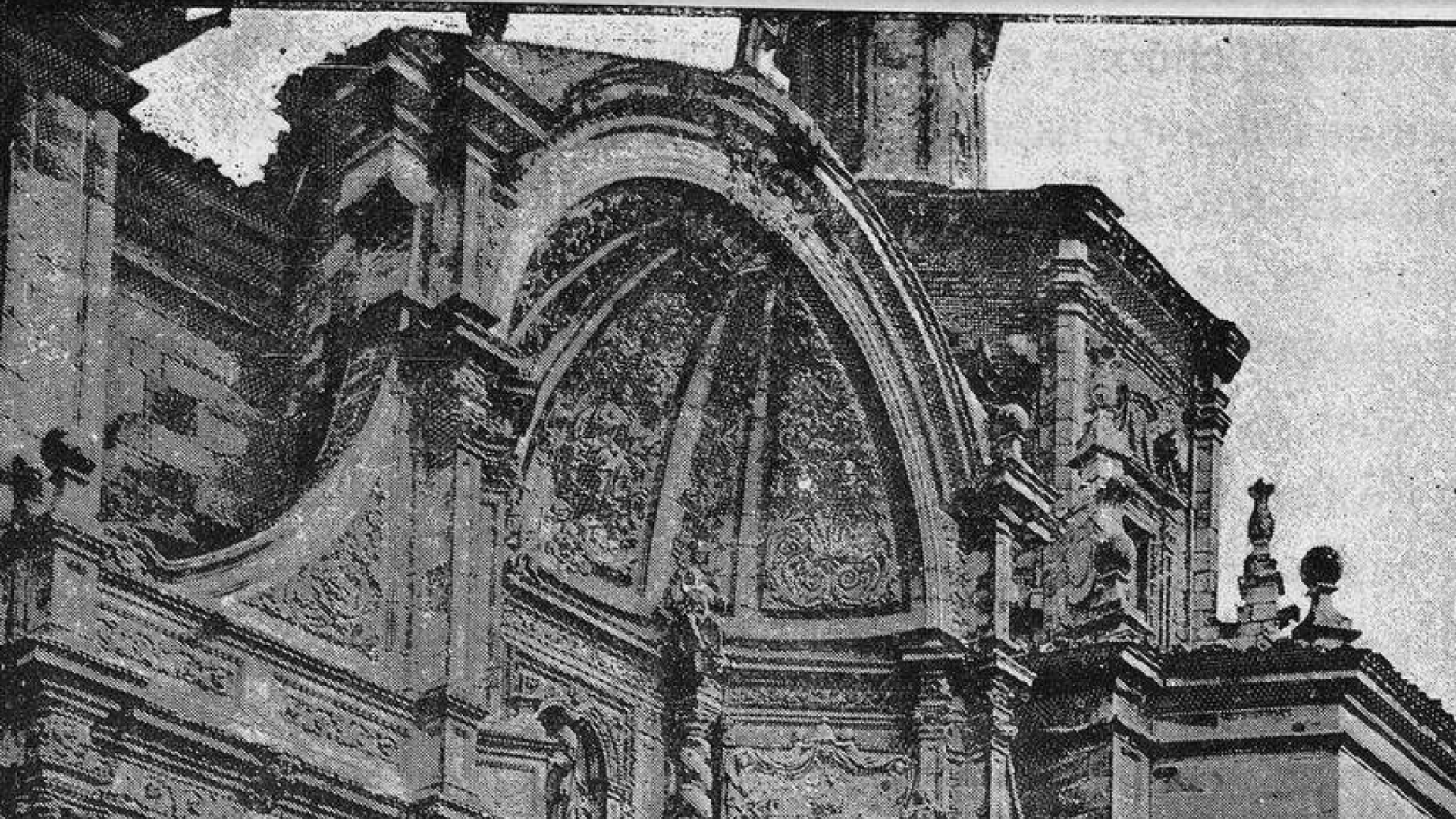 Portada de la basílica en la fotografía en el tercer tomo de la obra Navarra y Logroño de Pedro Madrazo (1886)