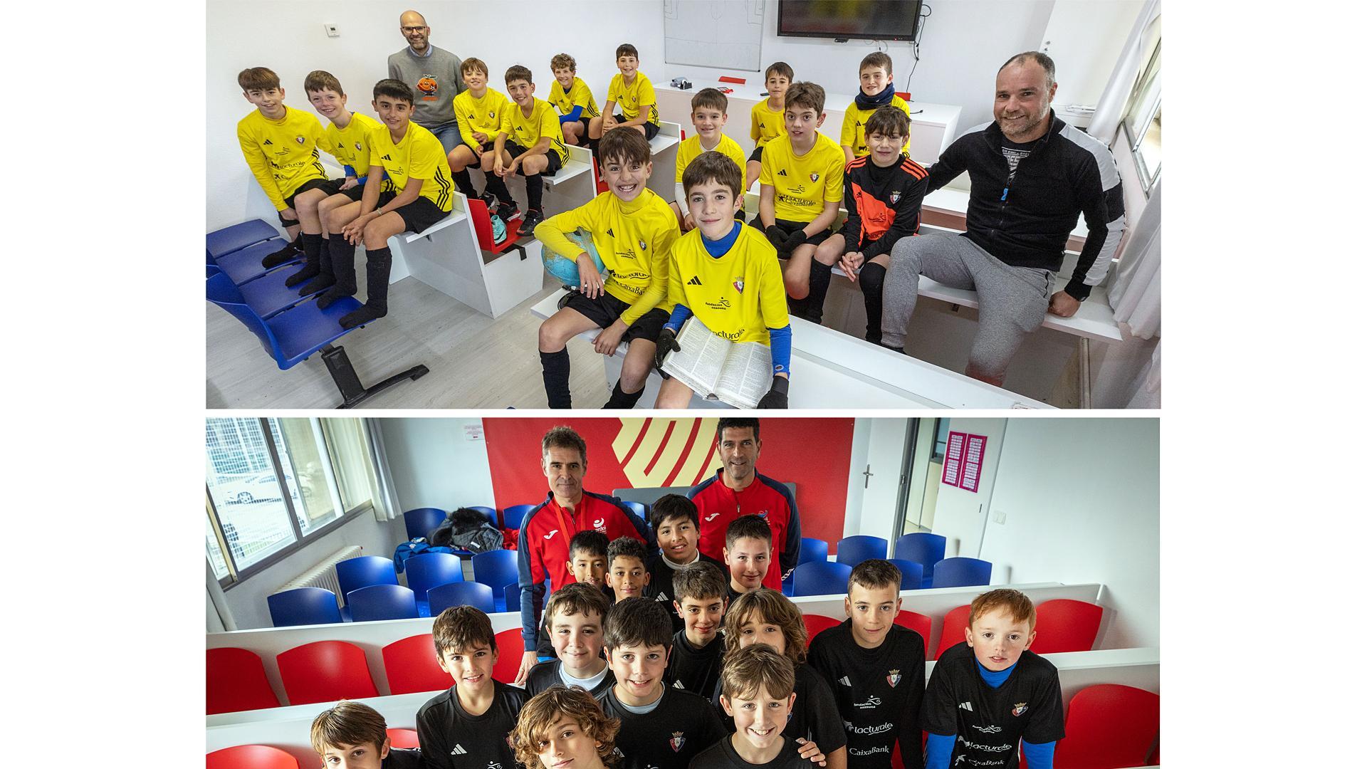 Los jugadores de Luis Amigó (arriba ) y Camino de Santgiago (debajo), protagonistas de la final del Interescolar mixto./
