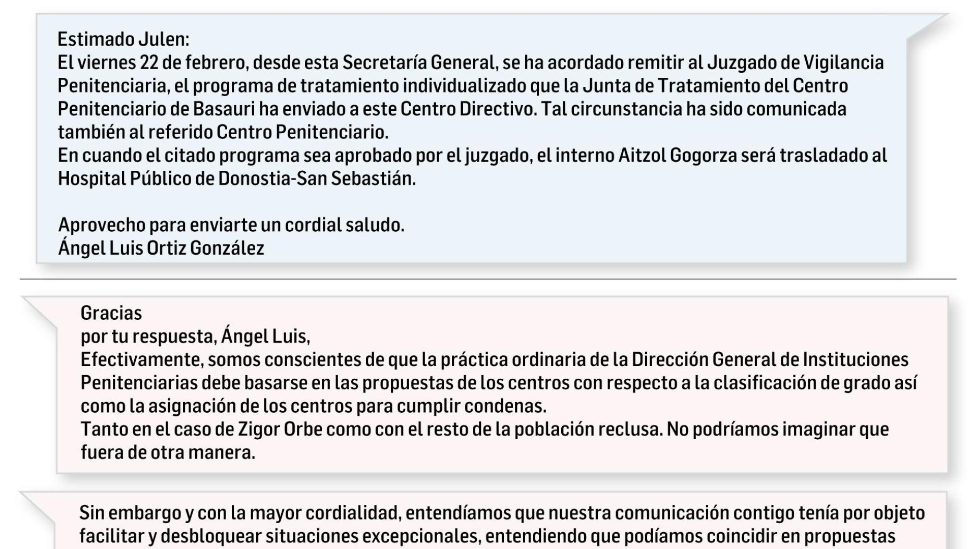 Intercambio de whatsapp entre el responsable de prisiones y el entorno de presos de ETA