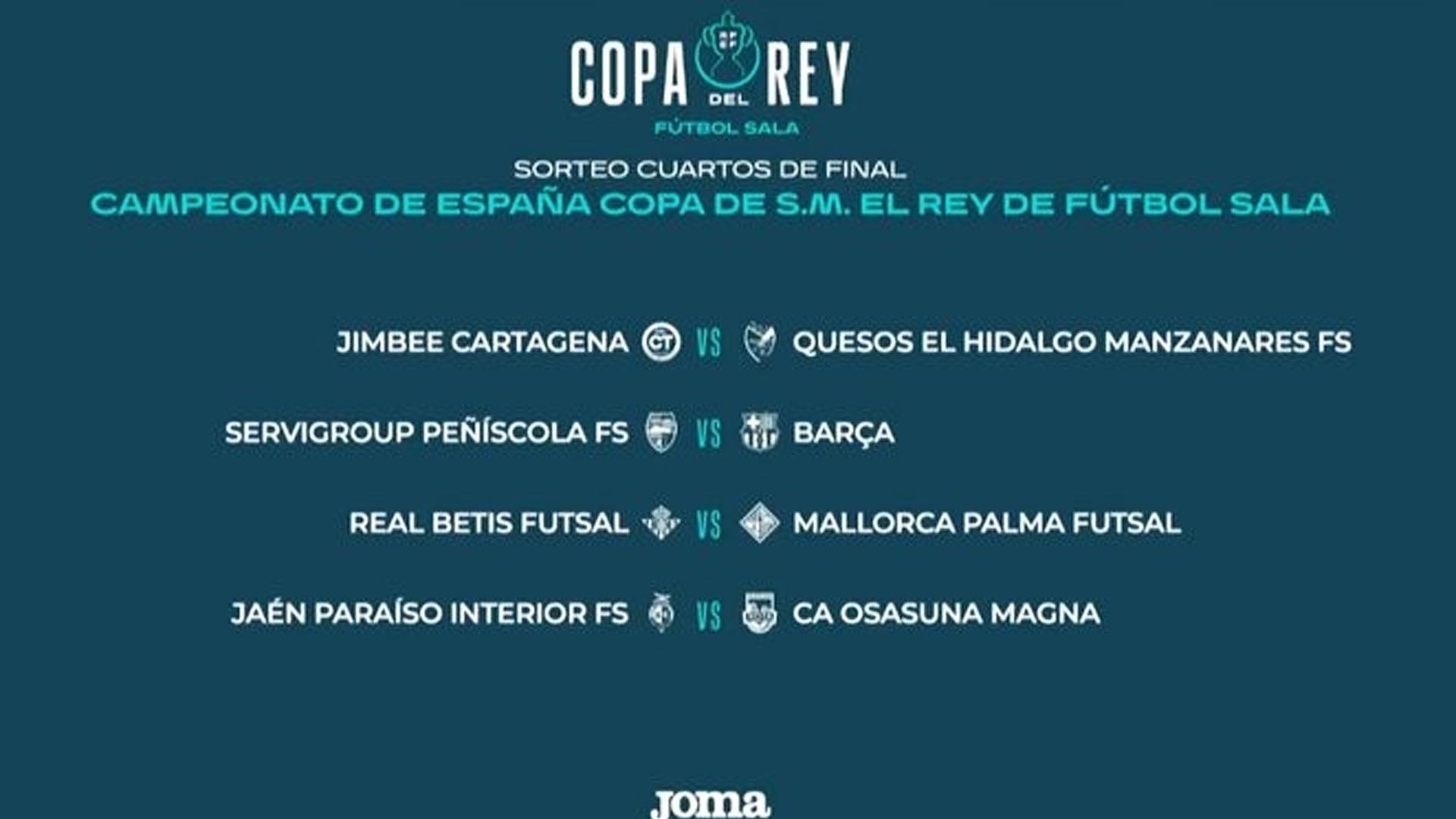 Emparejamientos de cuartos de final de la Copa del Rey de la Liga Nacional de Fútbol Sala.