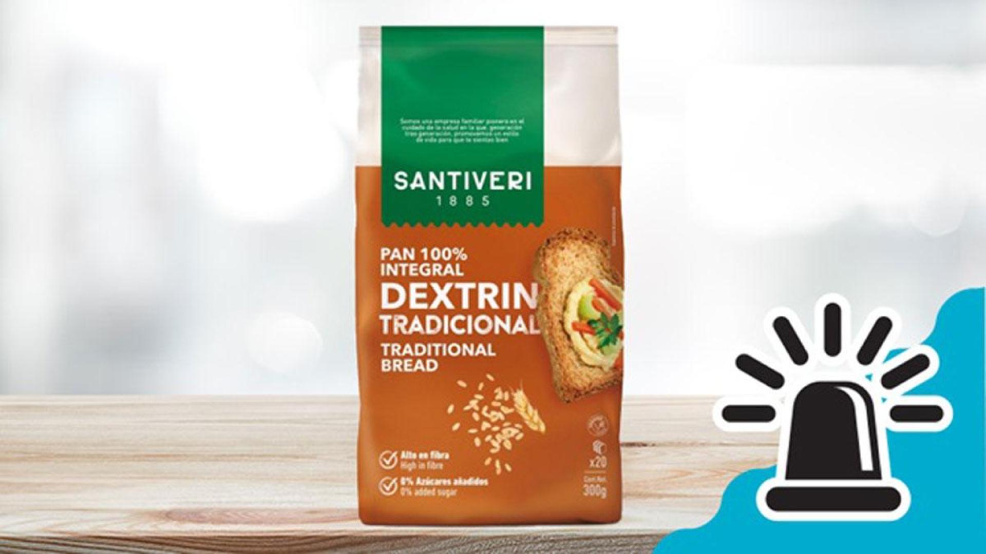 Pan 100% integral dextrin tradicional de la marca Santiveri cuyo lote 030125 de los envases de 300 gramos ha sido retirado por una alerta sanitaria