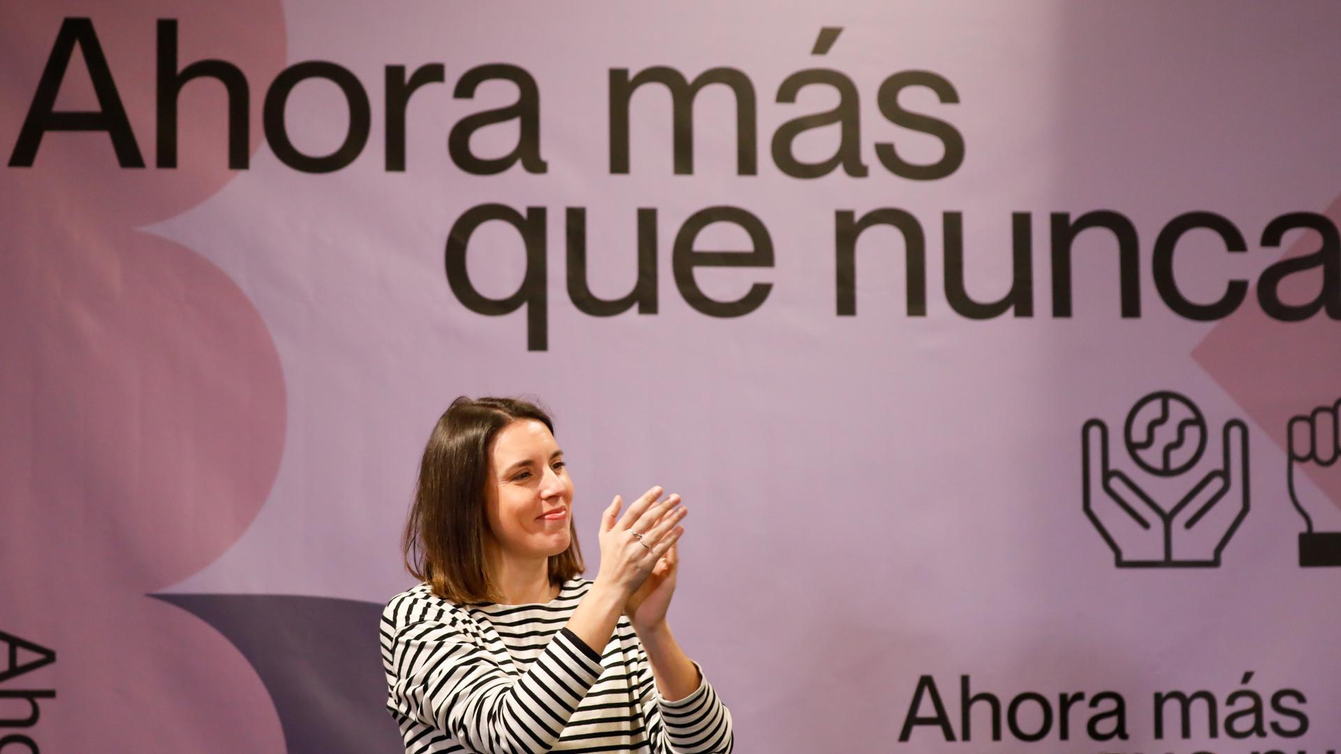 La exministra de Igualdad Irene Montero, durante la presentación de su candidatura a las elecciones europeas por Podemos