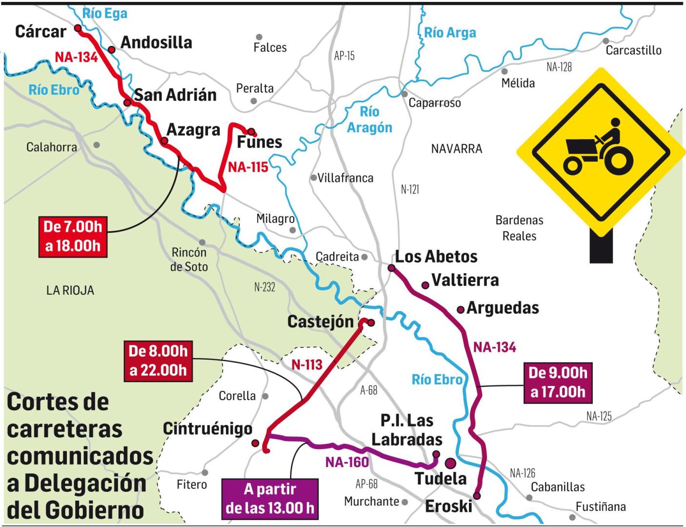 Cortes de carreteras comunicados a Delegación de Gobierno