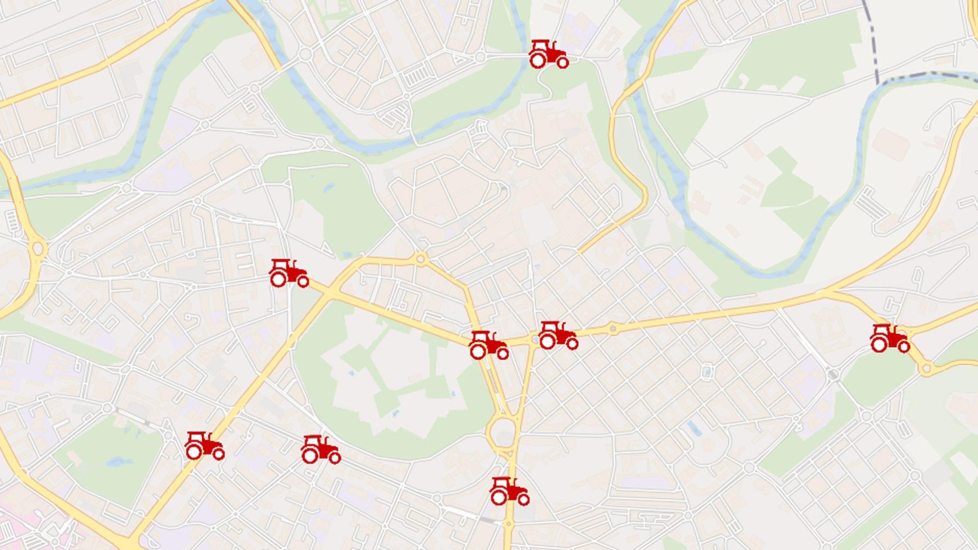 Plano de los tractores en Pamplona