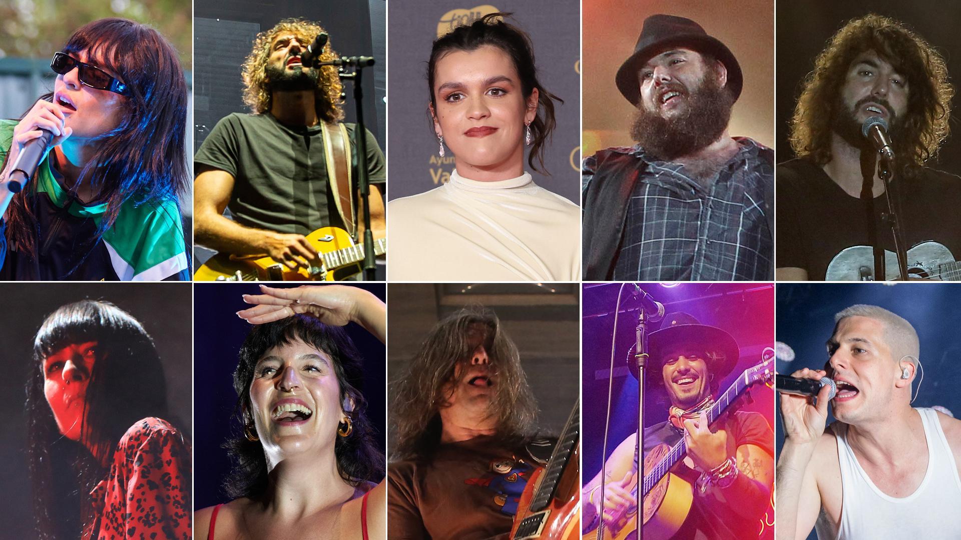 De izquierda a derecha y de arriba abajo: Natalia Lakunza, Izal, Amaia, Marea, Mikel Izal, El Columpio Asesino, Iseo&Dodosound, Barricada, Paul Alone y Pello Repáraz, de Zetak