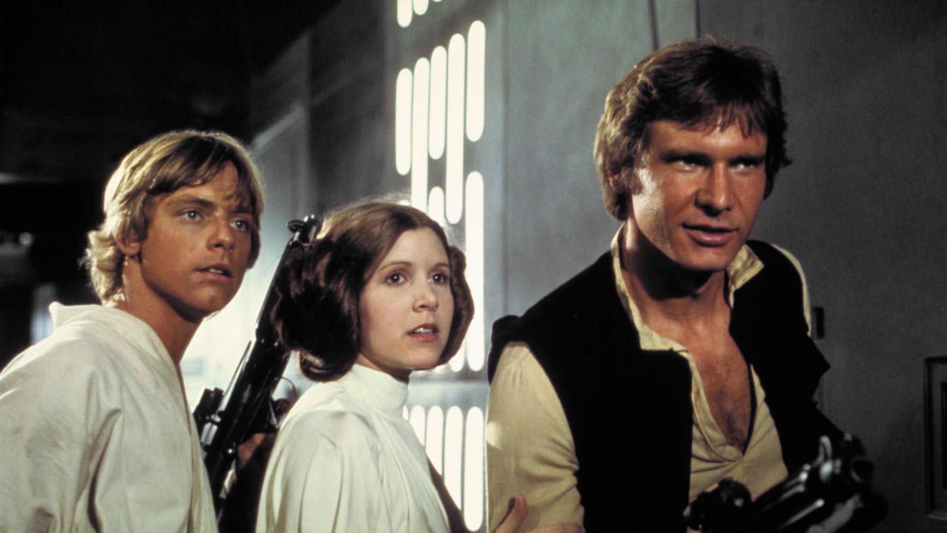 De izquierda, Mark Hamill, Carrie Fischer y Harrison Ford, durante el rodaje de 'La guerra de las galaxias'