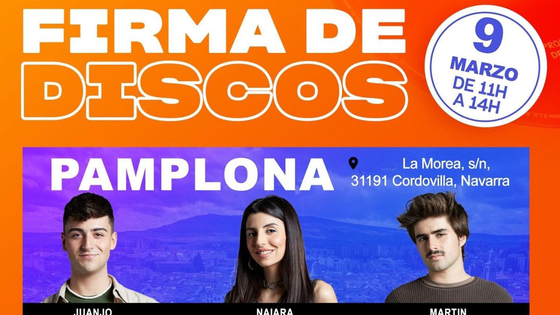 Firma de discos en Pamplona de Naiara, Juanjo y Martin