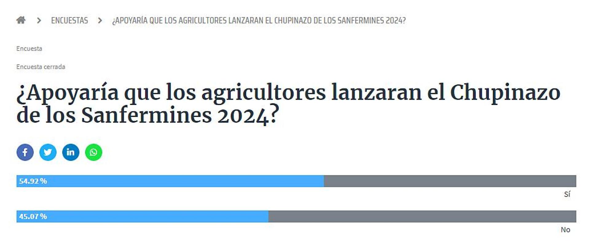 Resultados de la encuesta sobre si deben lanzar los agricultores navarros el Chupinazo.
