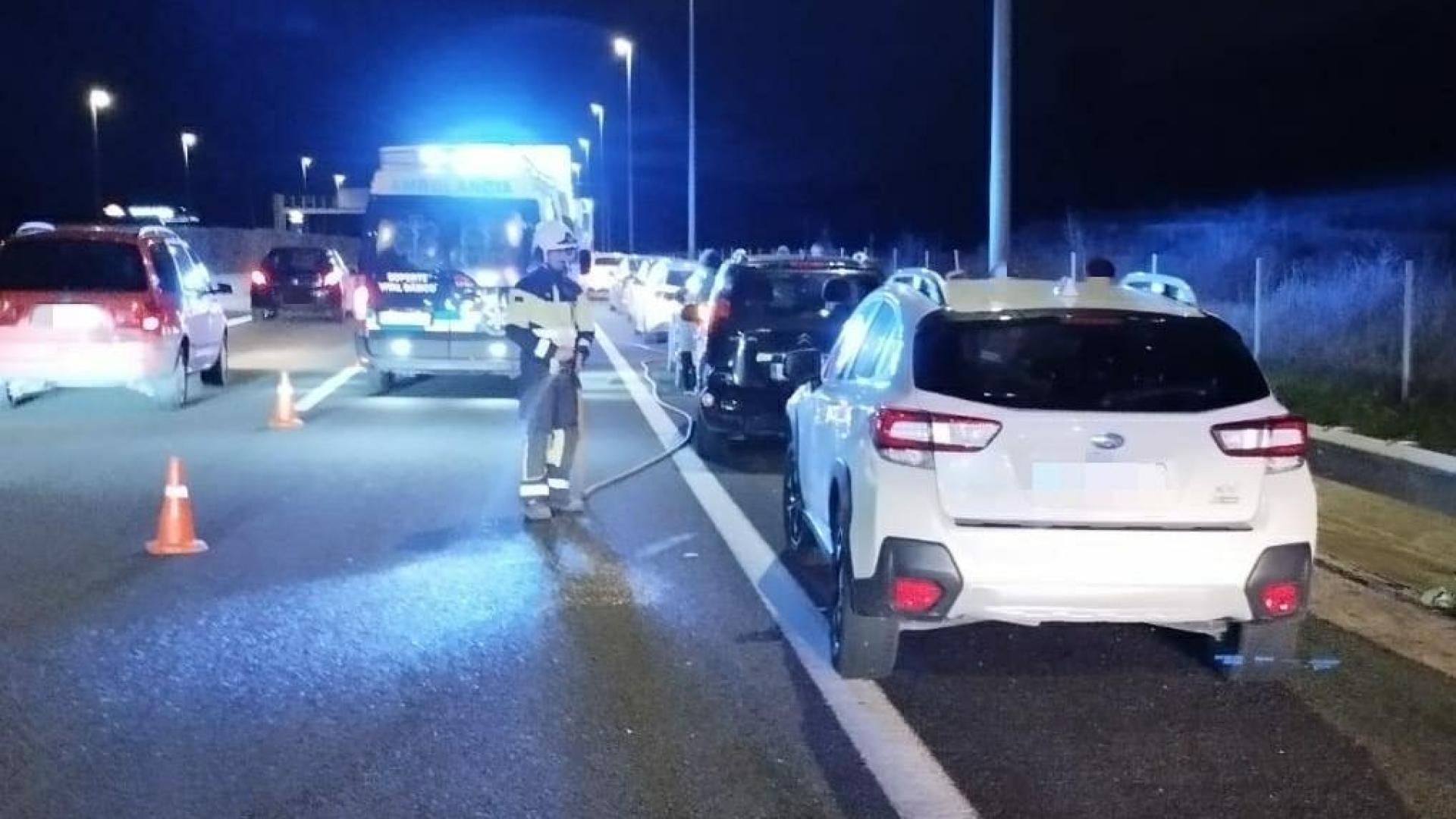 Accidente en la Autovía del Pirineo, en el término de Nóain, en el que siete vehículos colisionaron por alcance