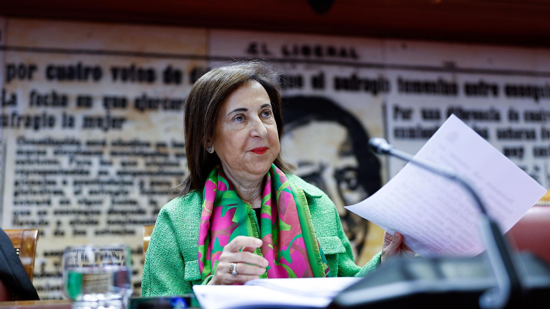 La ministra de Defensa, Margarita Robles, durante su comparecencia en la Comisión de Defensa del Senado, este jueves