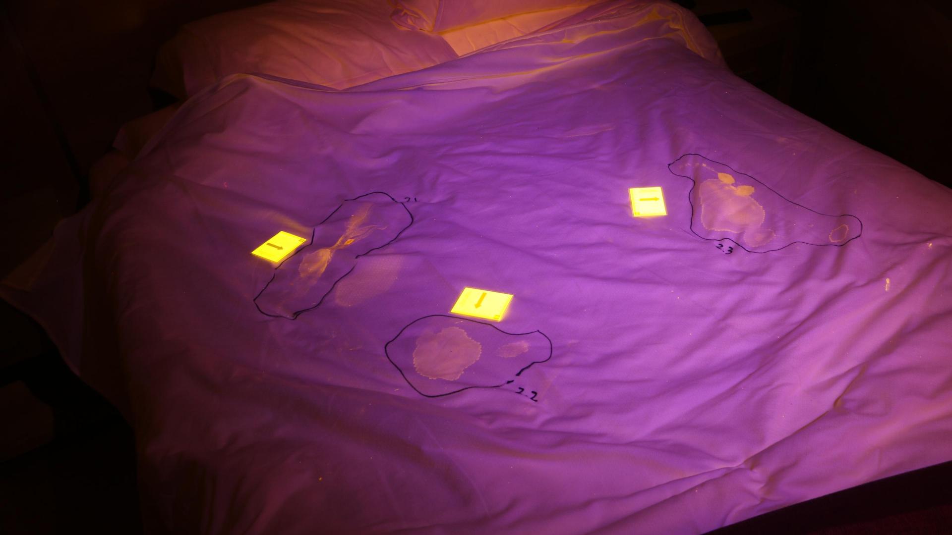 Los investigadores marcan los fluidos que refleja la luz forense