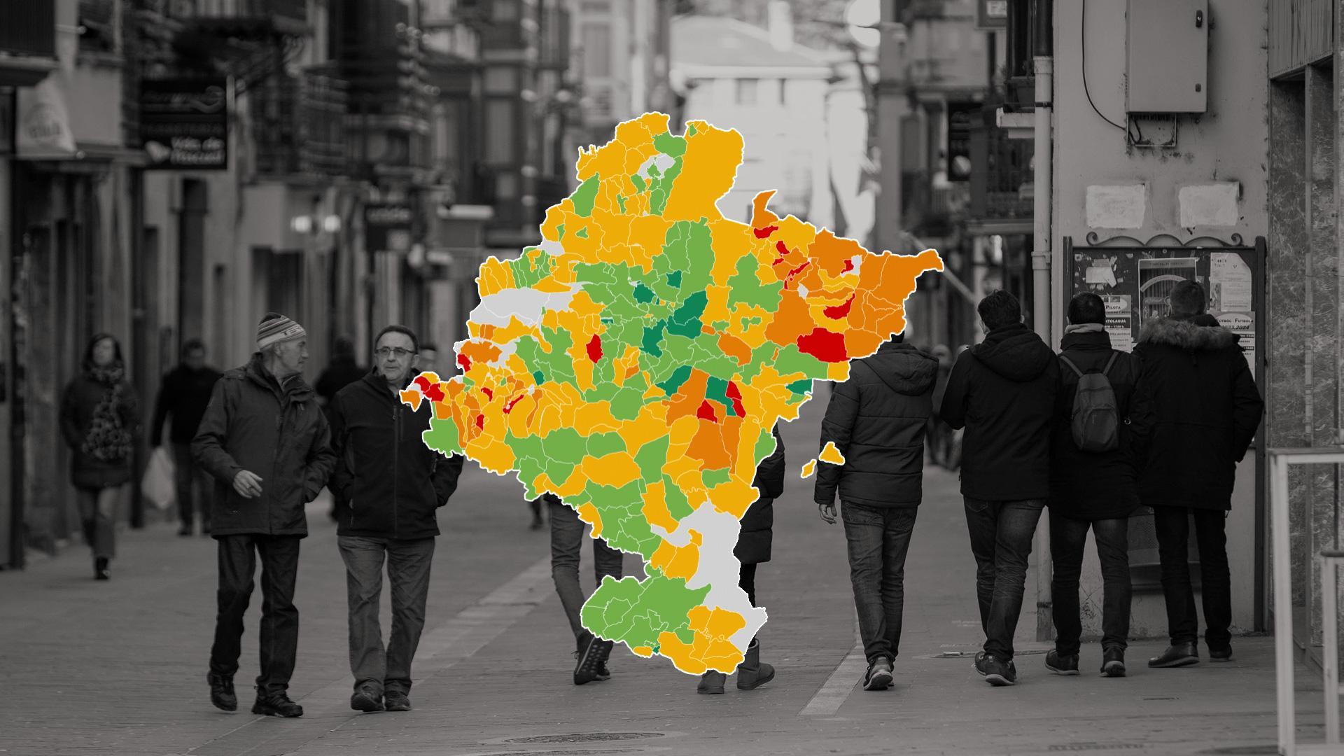 Mapa de color con la evolución de la población por municipios