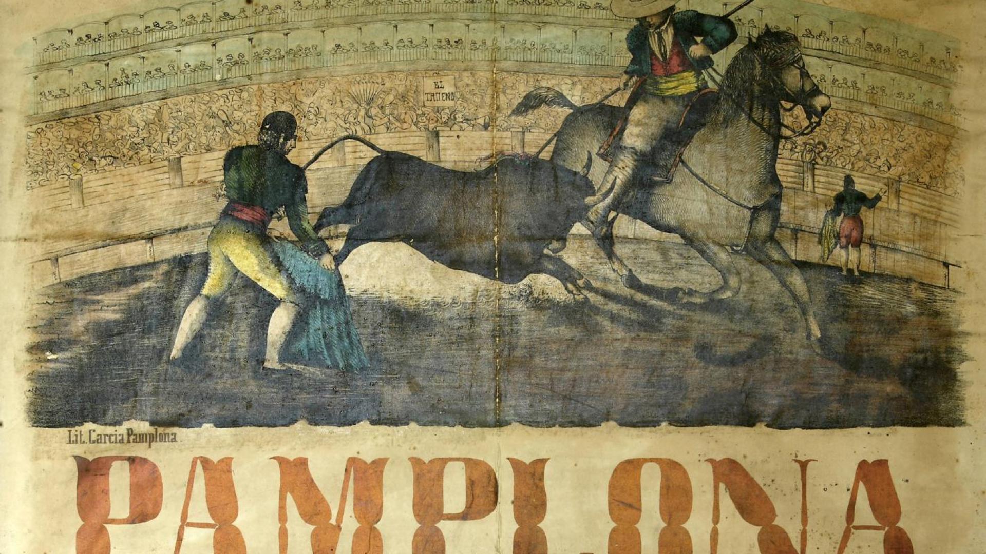 Cartel de festejos taurinos de San Fermín de 1852 en el que se lidiaban, entre otros,15 toros de la ganadería de don Nazario Carriquirri