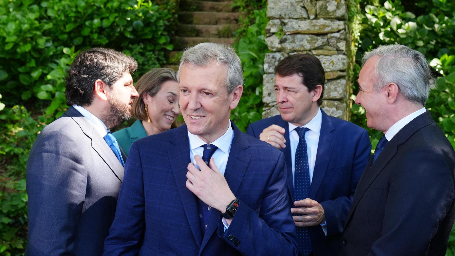 El presidente de la Xunta de Galicia, Alfonso Rueda, durante el acto de su toma de posesión, en el parque de San Domingos de Bonaval,en Santiago de Compostela