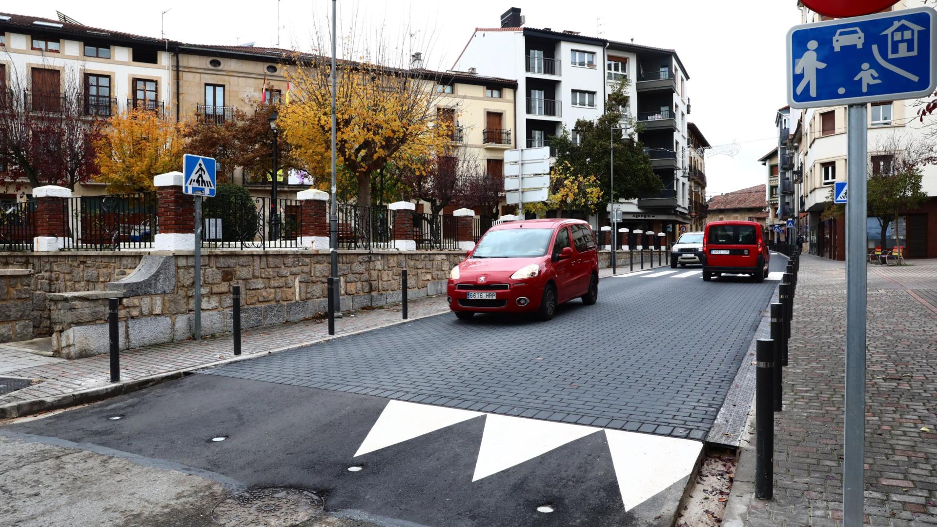 Un paso de cebra en la calle García Ximénez, a la altura del Ayuntamiento de Alsasua.