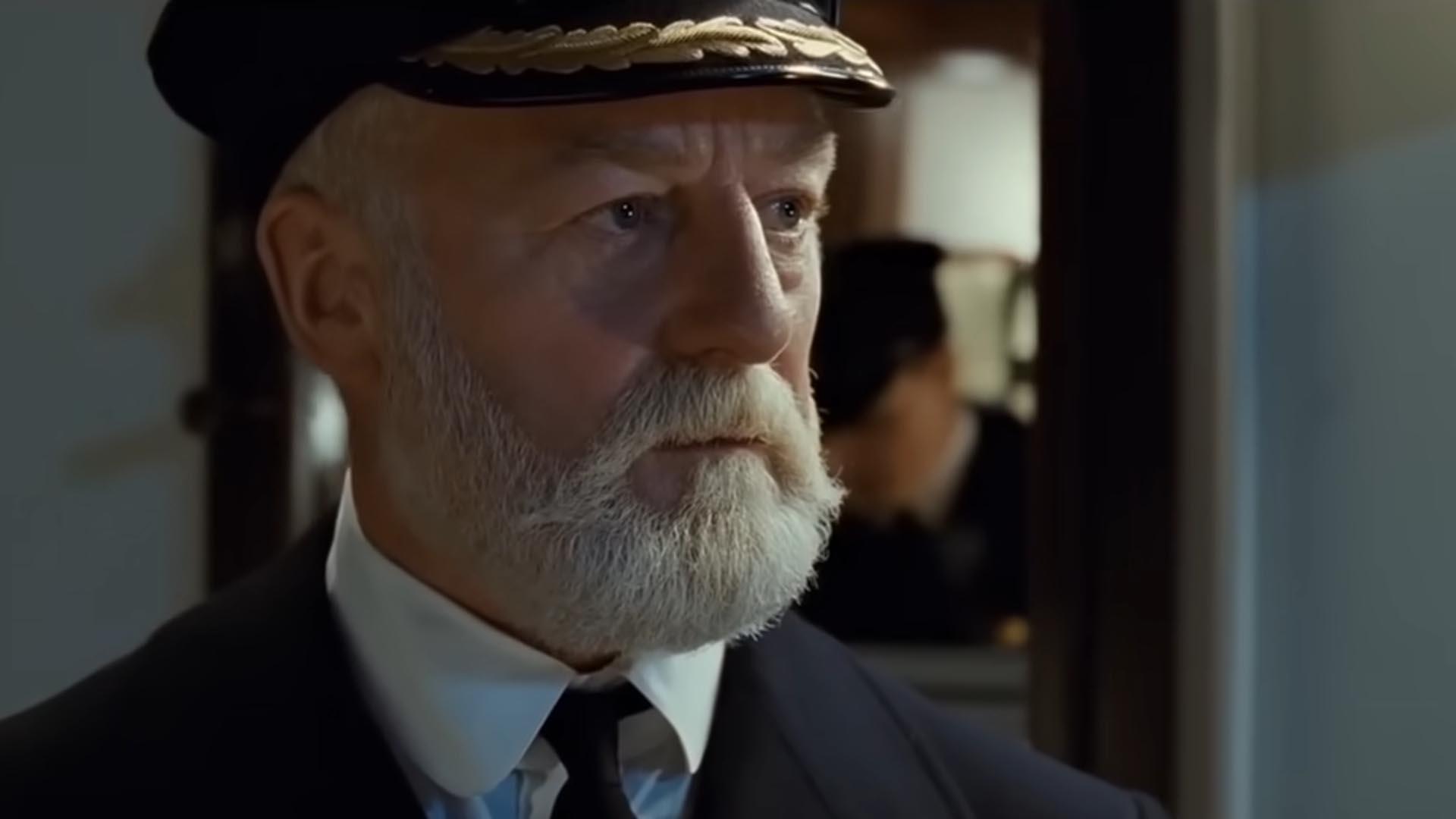 Bernard Hill, como el capitán del Titanic, en una fotograma de la película