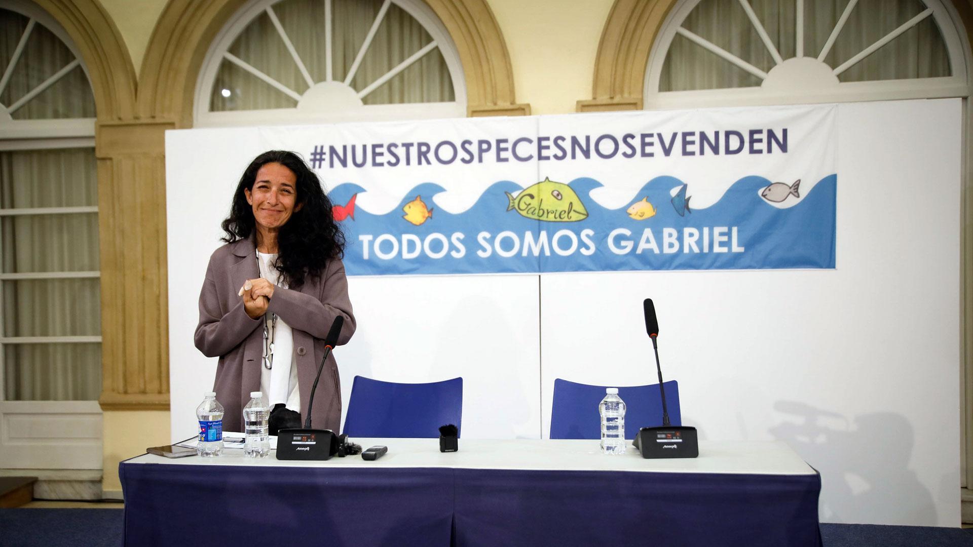 Patricia Ramírez, madre de Gabriel Cruz, durante una rueda de prensa bajo el lema 'Nuestros peces no se venden'