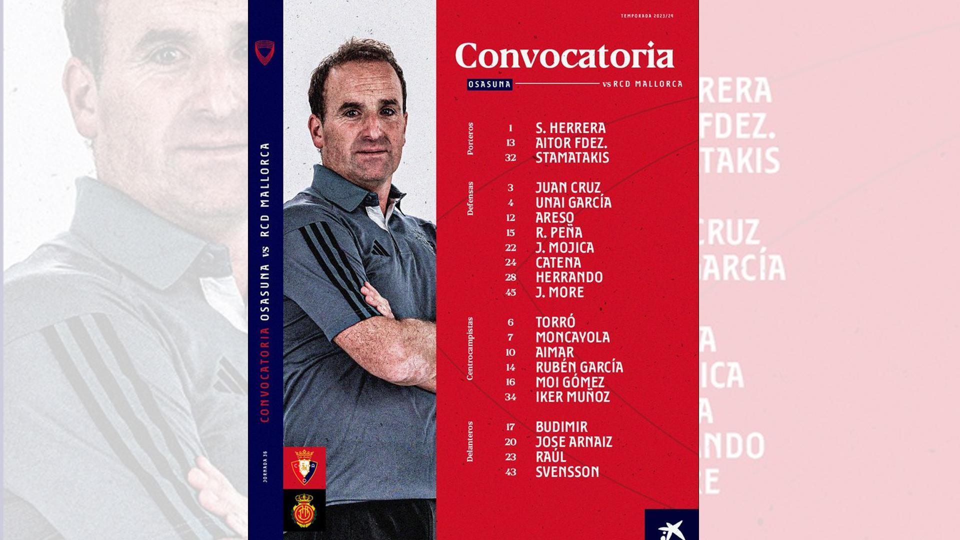 Lista de Osasuna para el choque contra el Mallorca