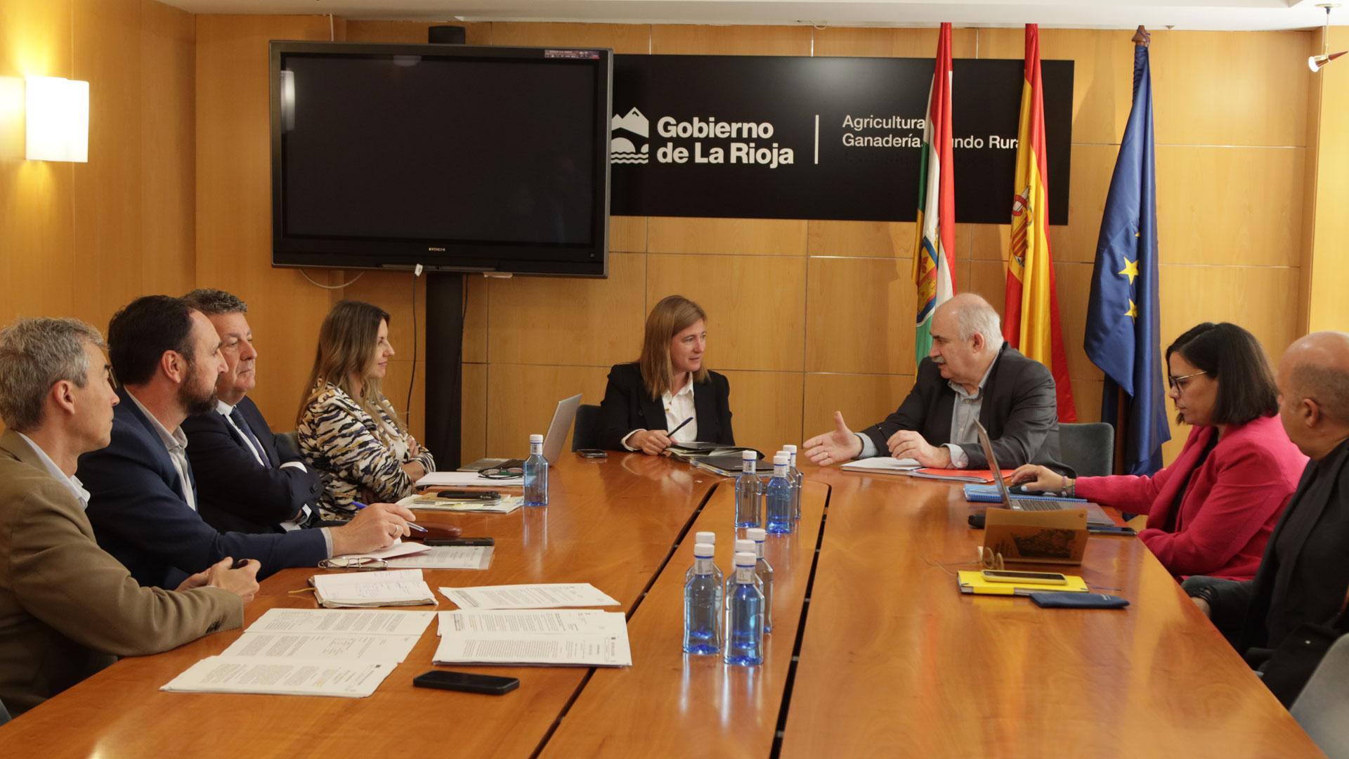 El consejero Aierdi junto a la consejera Manzanos, con sus respectivos equipos, en la reunión mantenida en la sede del Gobierno de La Rioja