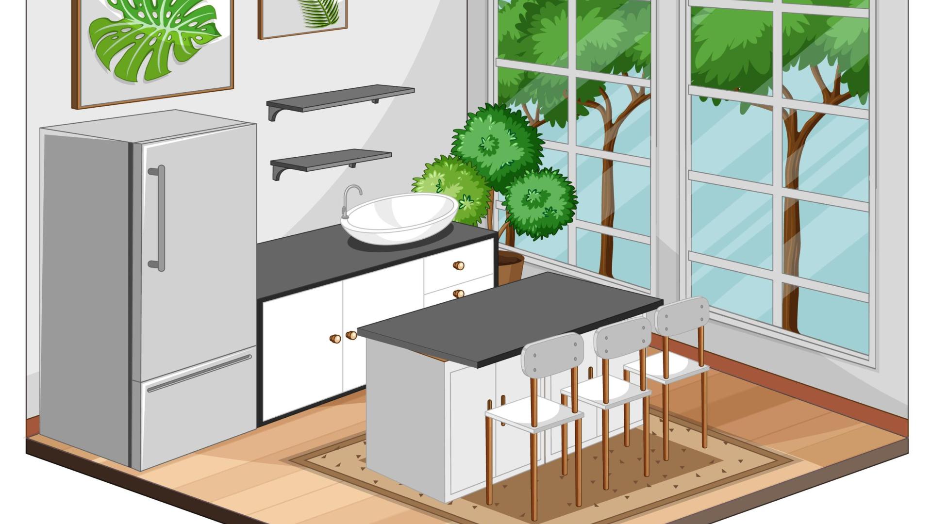 Ilustración del interior de una cocina