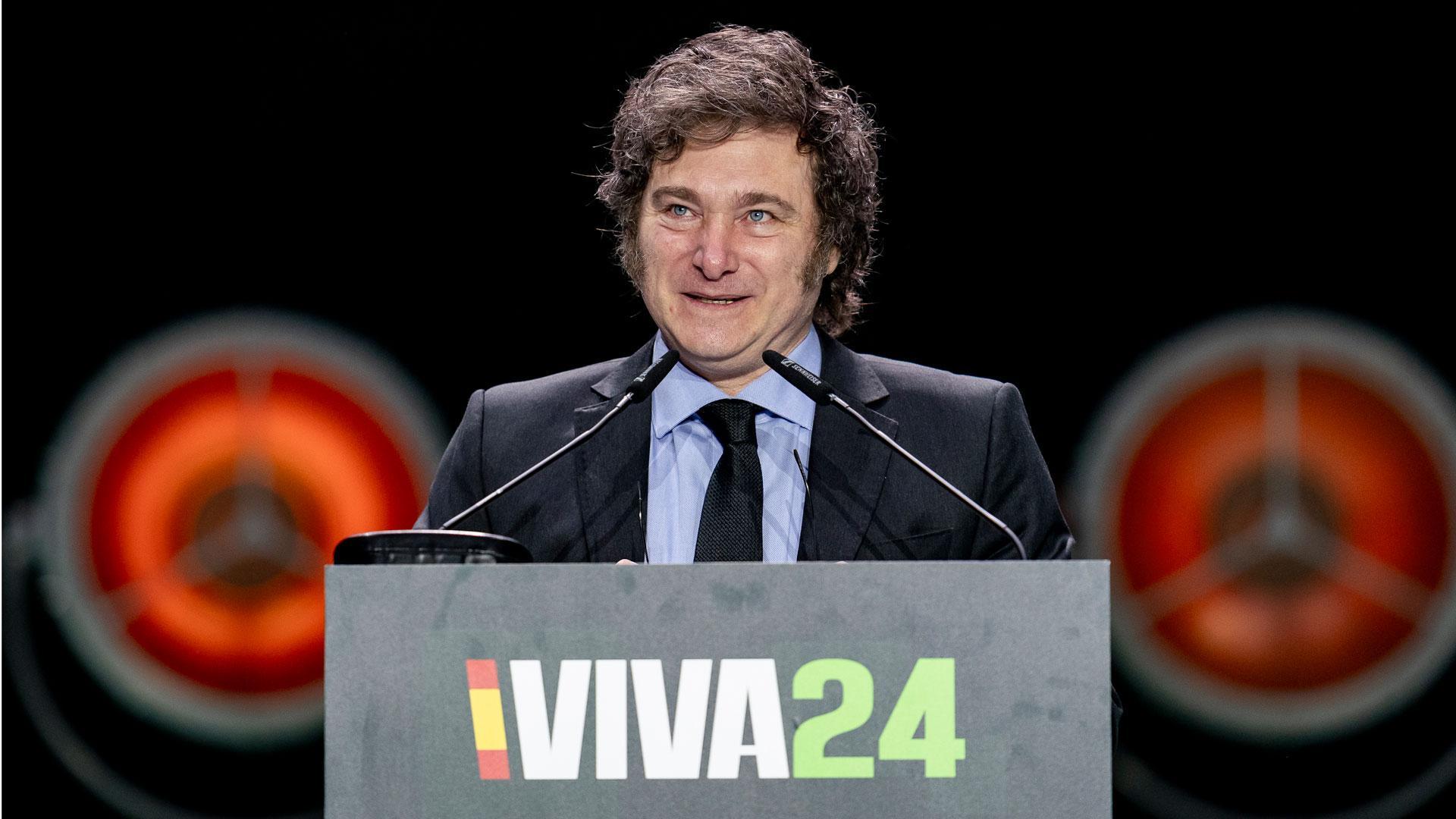Intervención del presidente de Argentina, Javier Milei, en el acto `Viva 24¿ de VOX, en el Palacio de Vistalegre