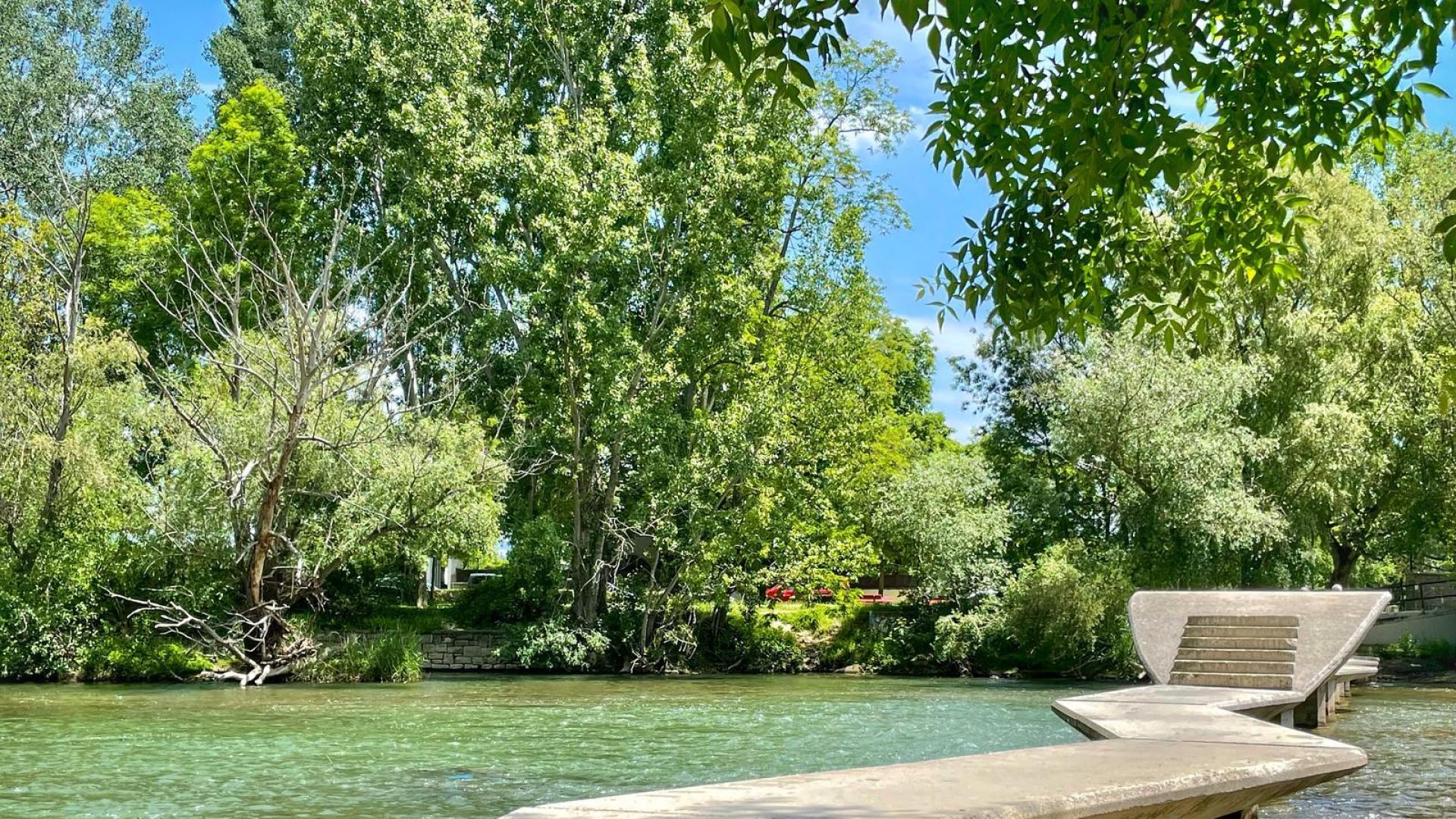 Aguas de primavera del río Arga en Pamplona. /