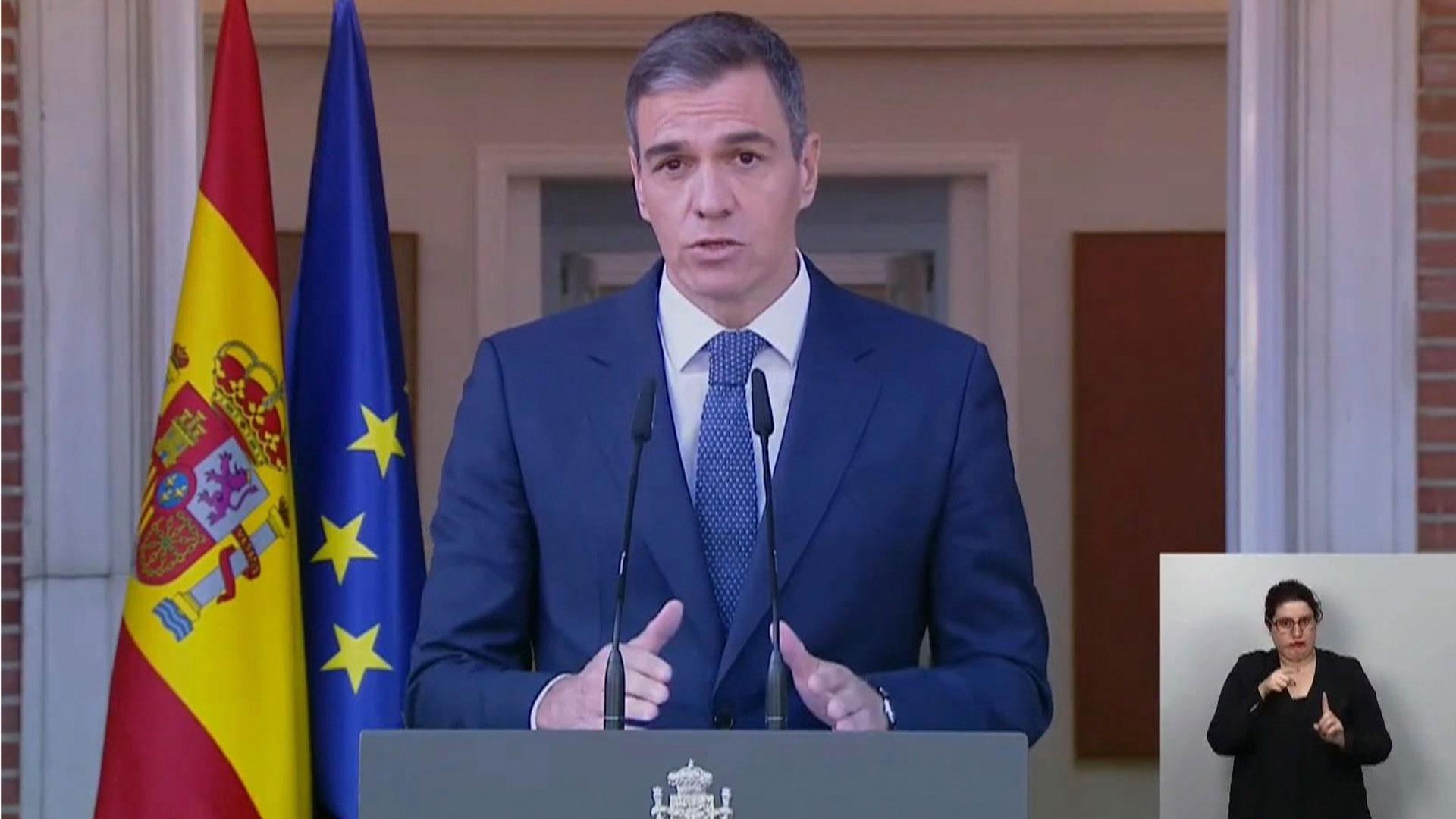 Captura de video de la señal institucional de Moncloa del Gobierno Pedro Sánchez durante la declaración institucional de este martes sobre el reconocimiento de Palestina por España