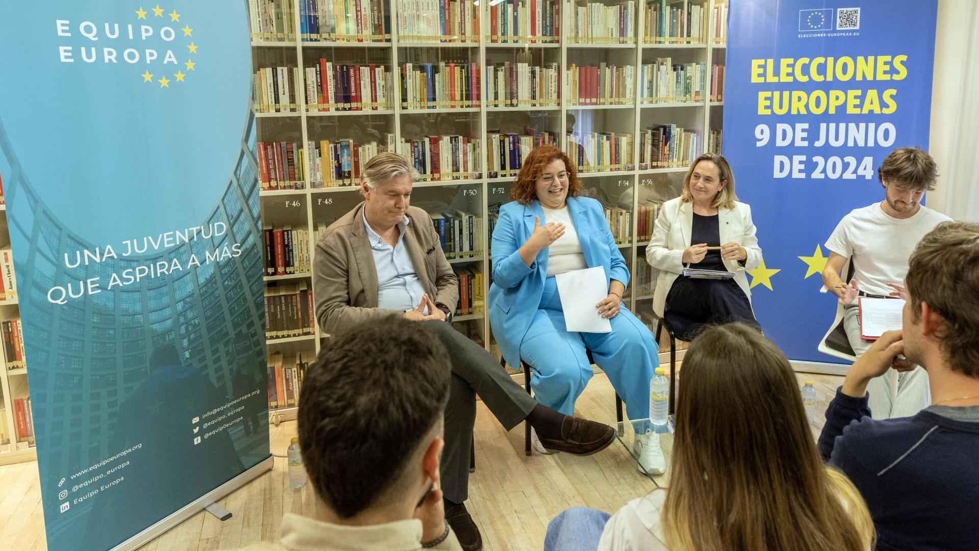 Antonio López-Isturiz (PP), Elena Sancho  Murillo (PSOE), Amaia Arrizabalaga (Geroa Bai) y Xabier Fernández (Equipo Europa) durante el debate celebrado este jueves en Pamplona