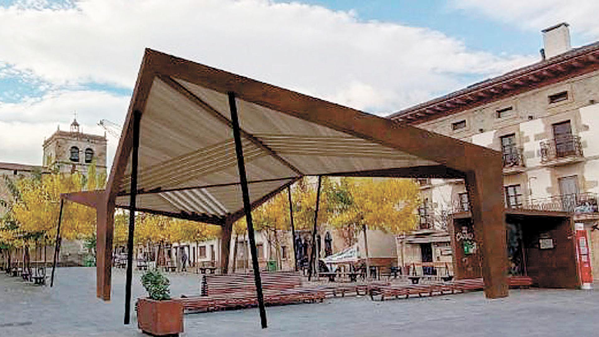 Fotomontaje con la propuesta de cubierta planteada para la plaza de Lakuntza.