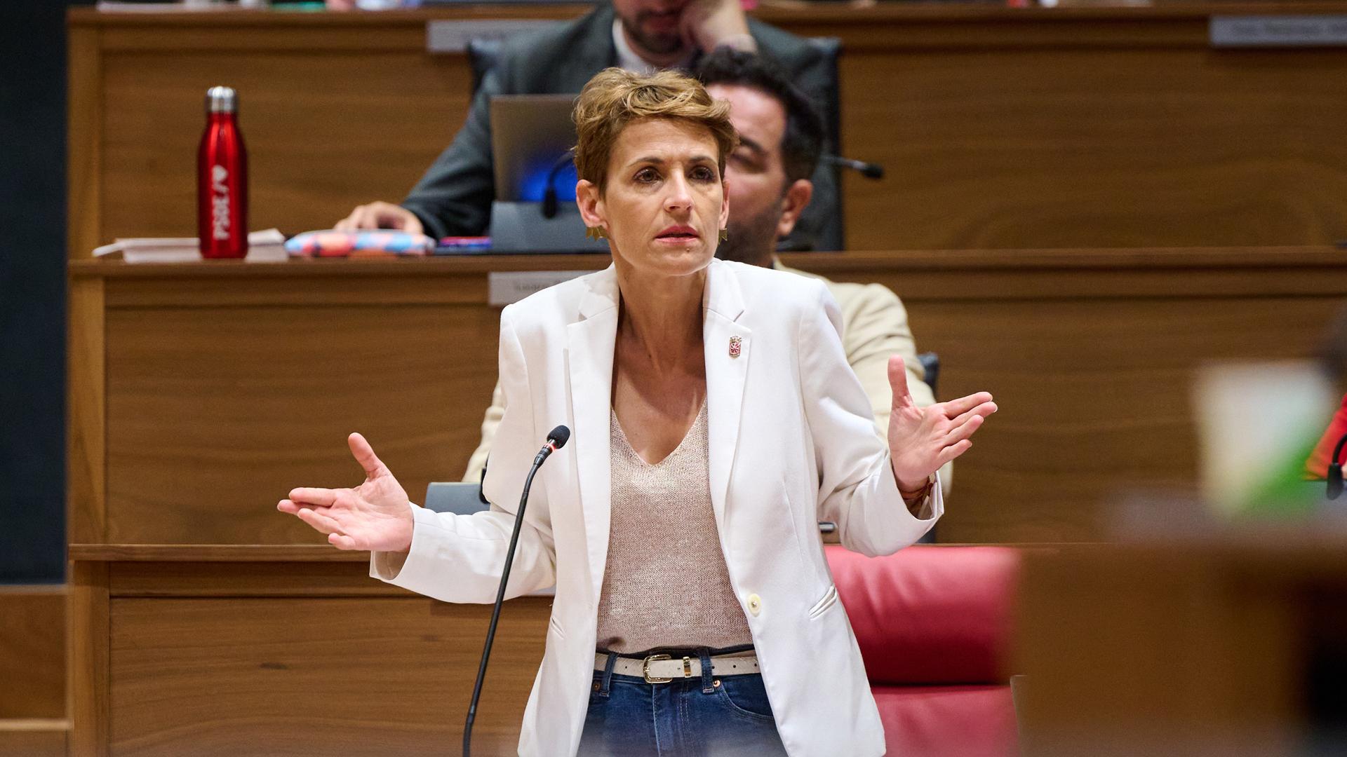 La presidenta Chivite, este jueves en el Pleno del Parlamento de Navarra