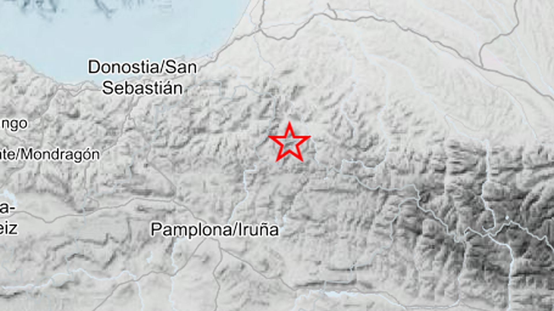 Estrella con al zona del epicentro del temblor registrado en Valcarlos la madrugada de este jueves 6 de junio