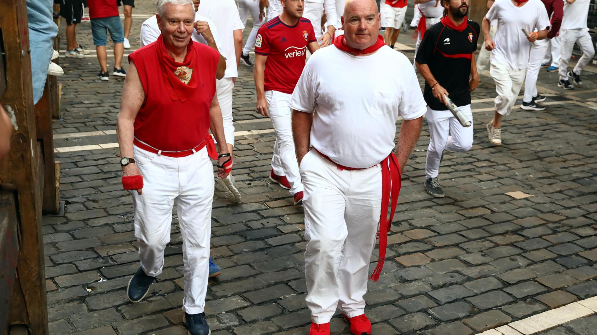Joe Distler, en uno de los encierros de 2023, recorre la calle Estafeta