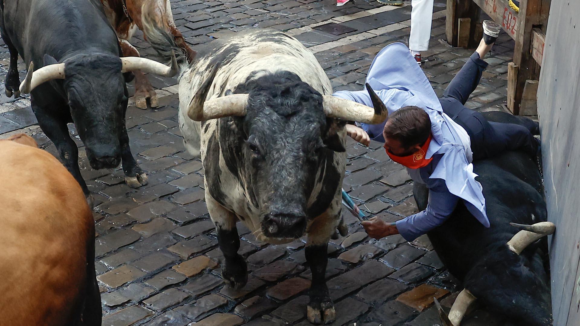 Segundo encierro de San Fermín con toros de Cebada Gago. |