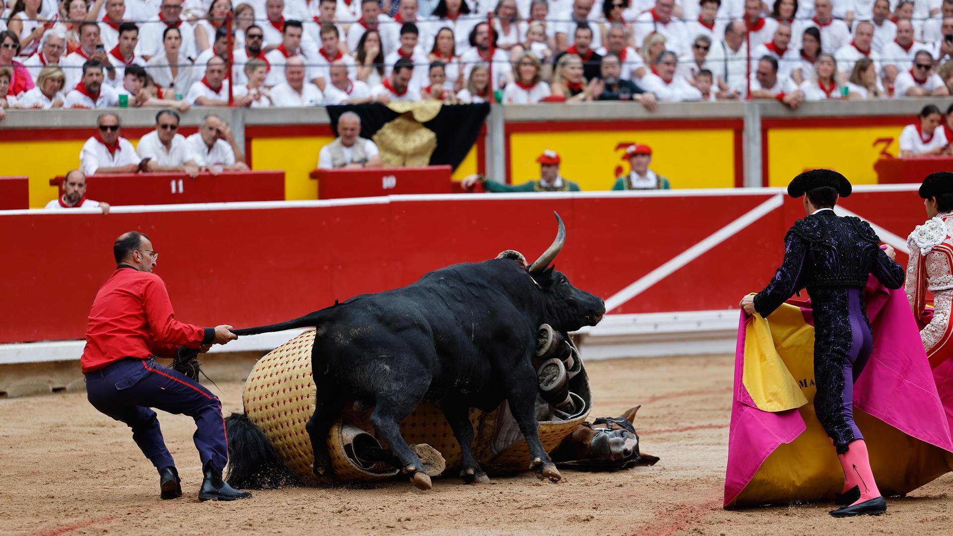 'Esperón', el tercer toro de la tarde, tira al caballo en su primer encuentro