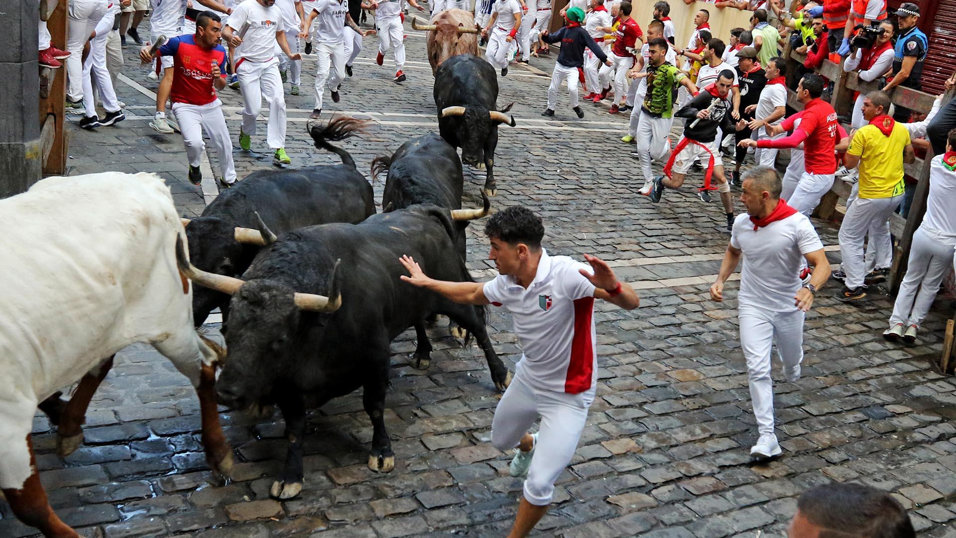 Fotos del sexto encierro de San Fermín 2024 en Pamplona, este viernes 12 de julio.
