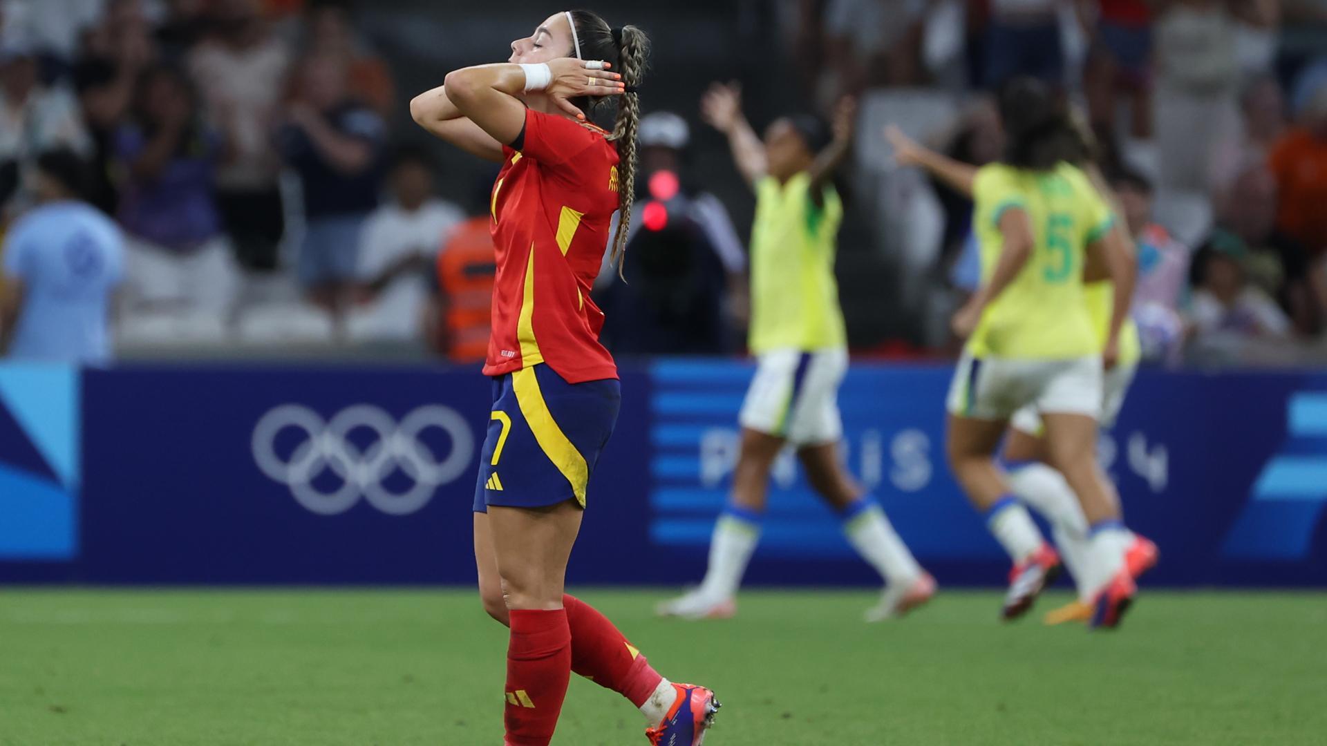 La jugadora de España Athenea el Castillo durante la semifinal femenina de Fútbol, entre Brasil y España