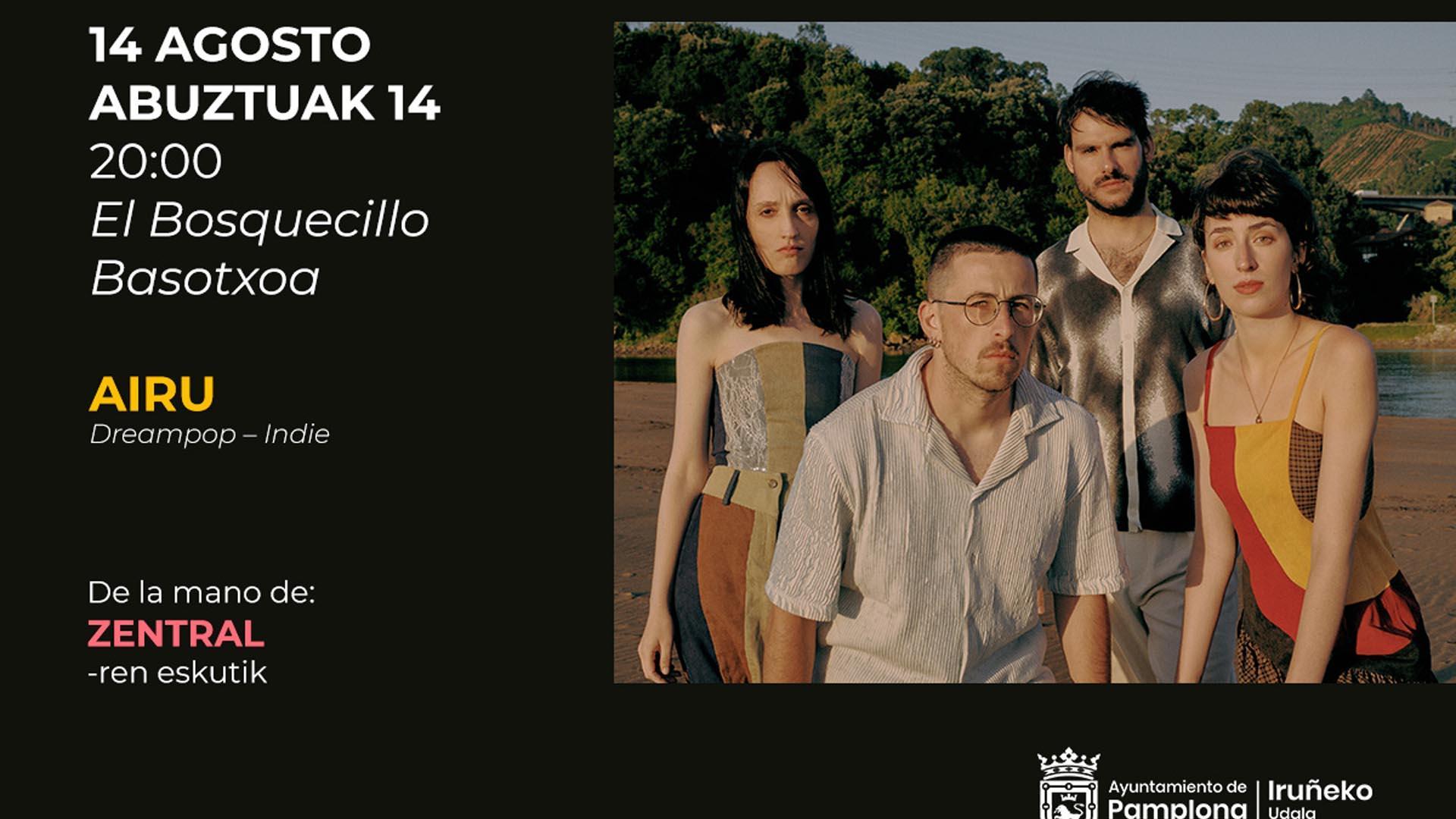 El ciclo ‘Salas de Música en la Calle’, organizado por el Ayuntamiento de Pamplona, continúa este miércoles con el grupo Airu, que llega de la mano de la sala Zentral