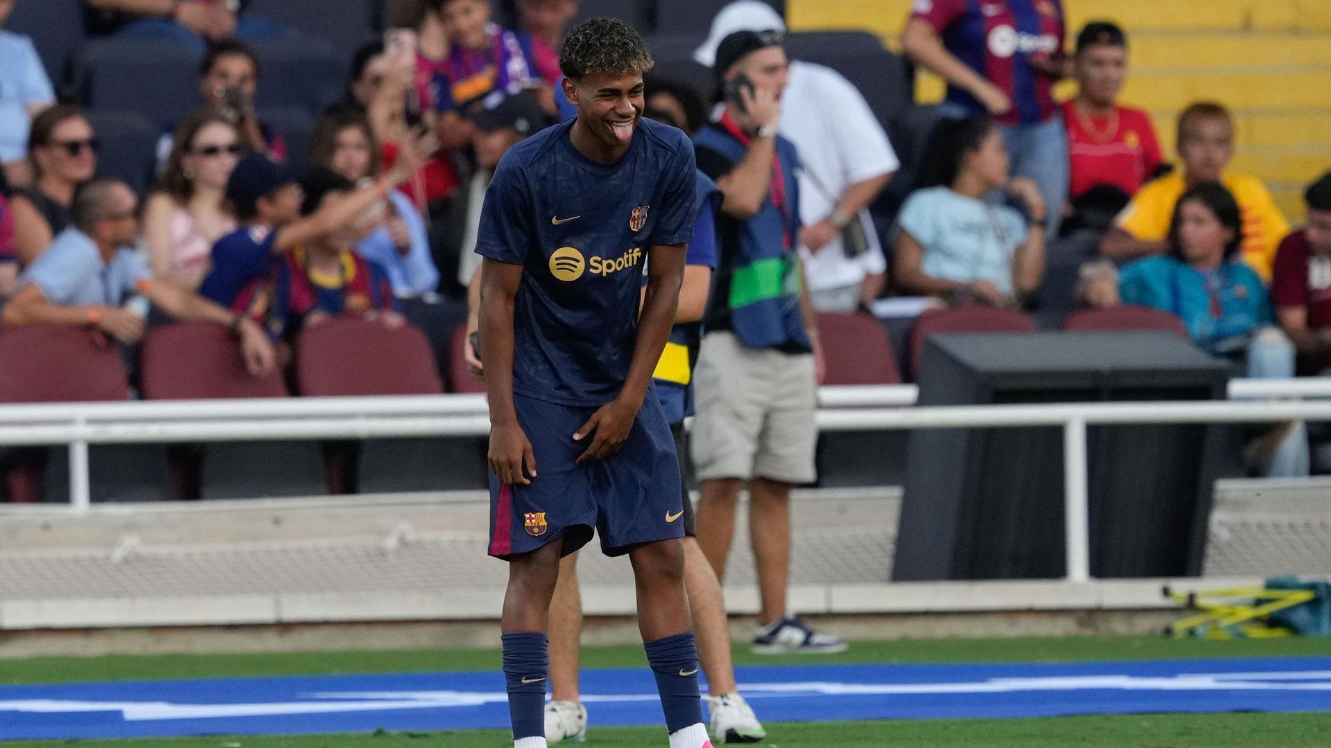 El delantero del Barcelona Lamine Yamal en la previa del torneo Joan Gamper,