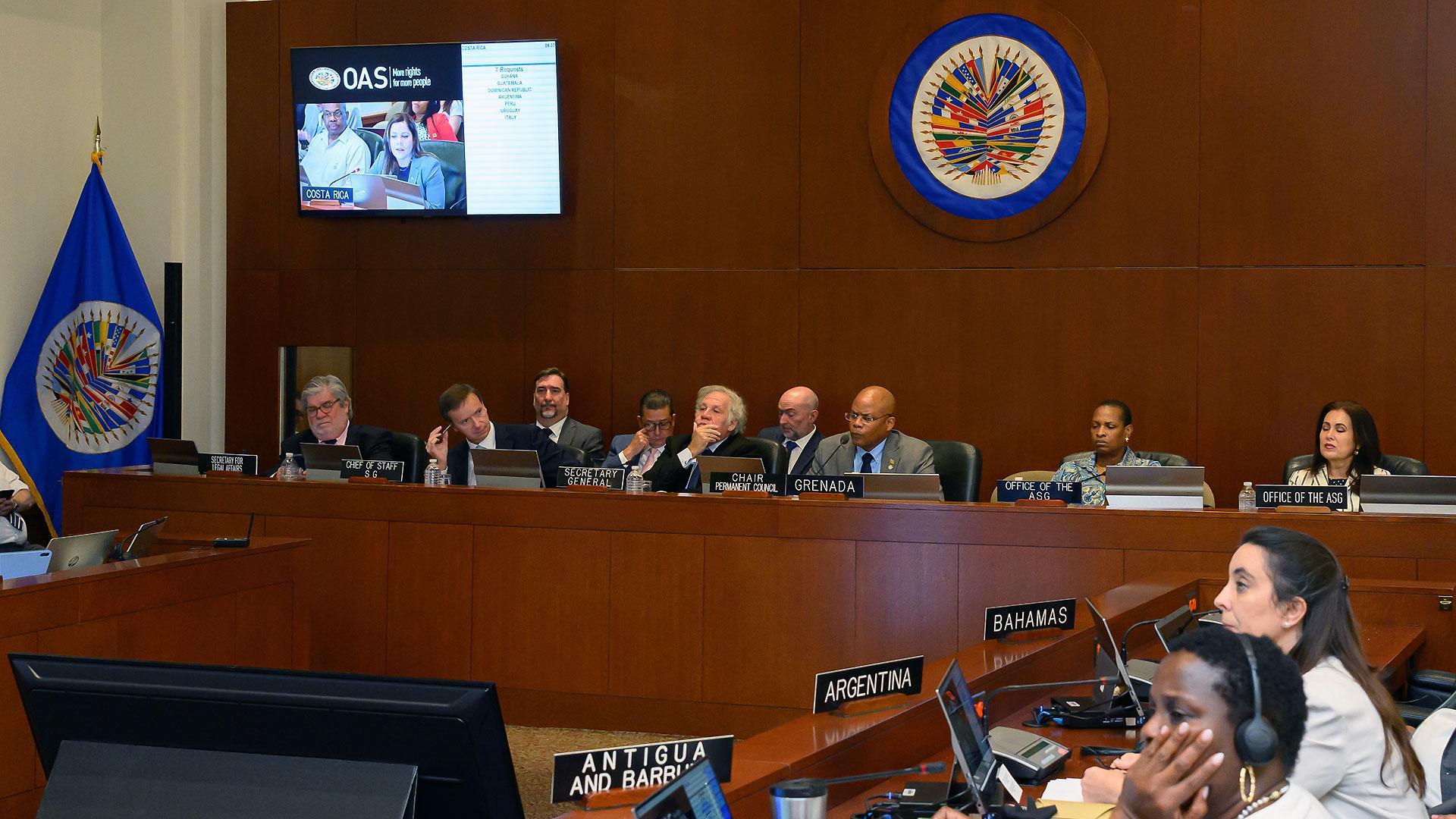 Fotografía cedida por la Organización de los Estados Americanos de la reunión del Consejo Permanente, este viernes en Washington (Estados Unidos)