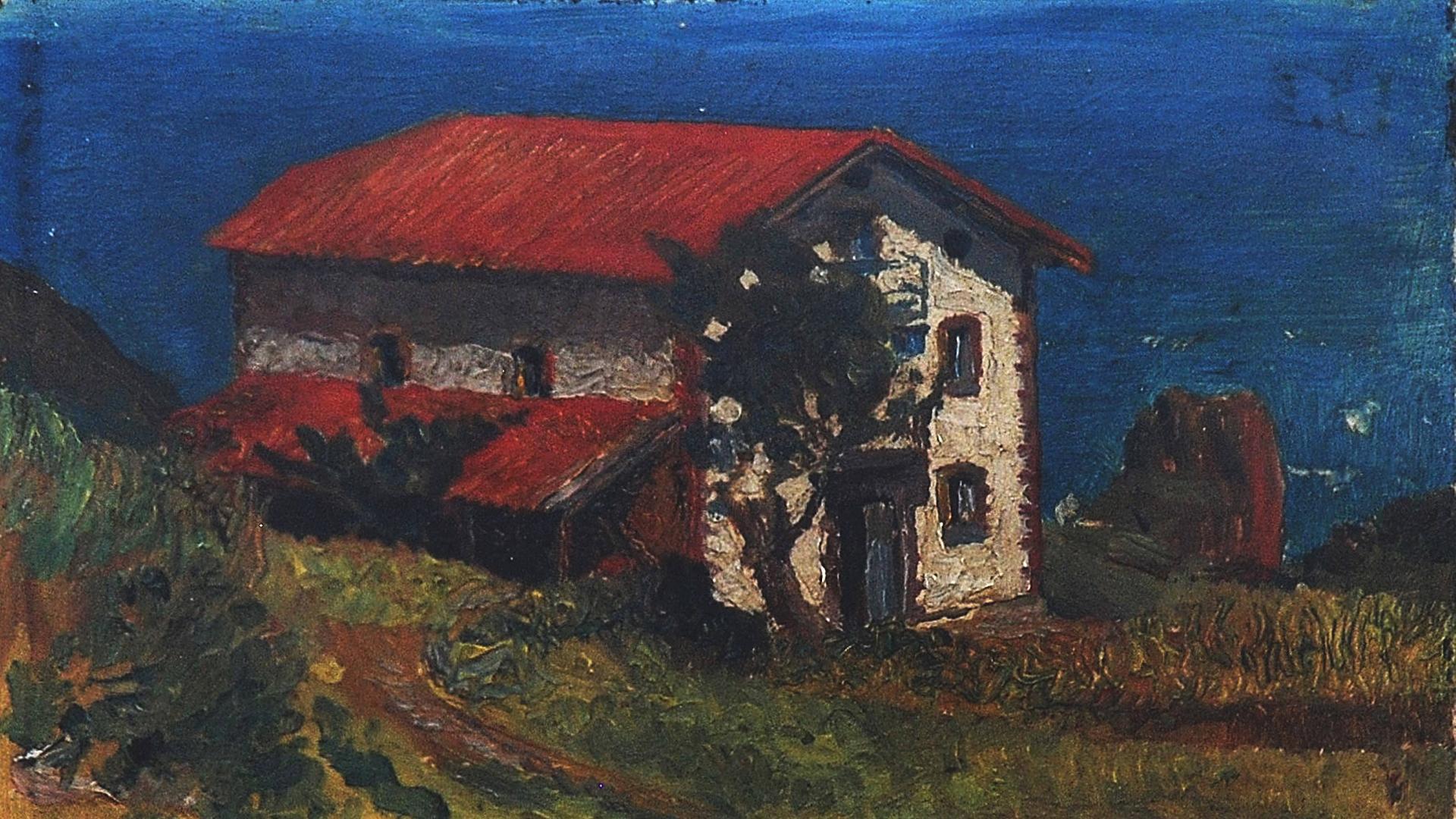 Obra titulada Caserío vasco, conservada en una colección particular de Pamplona