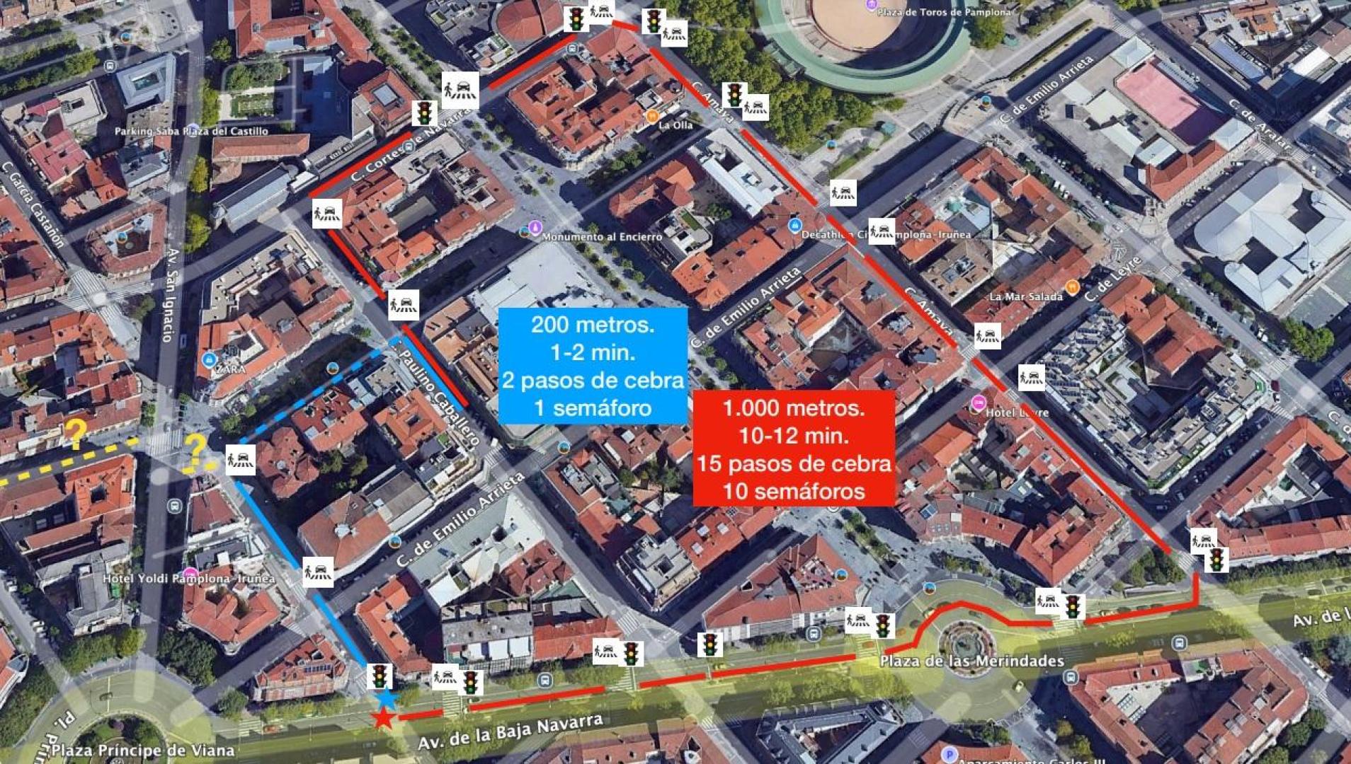 Ruta que deben tomar los vecinos para llegar a la avenida de Baja Navarra