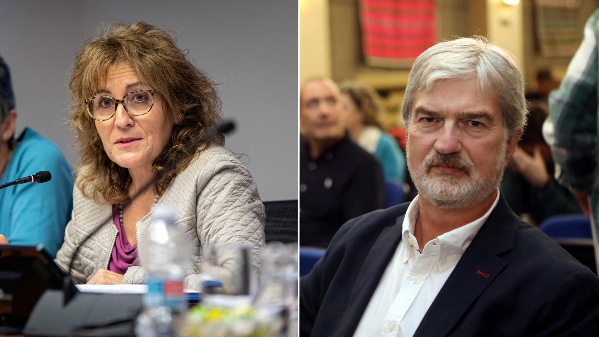 Elena Aisa, presidenta de Besarkada-Abrazo, y el director técnico del Teléfono de la Esperanza en Navarra, Alfonso Echávarri
