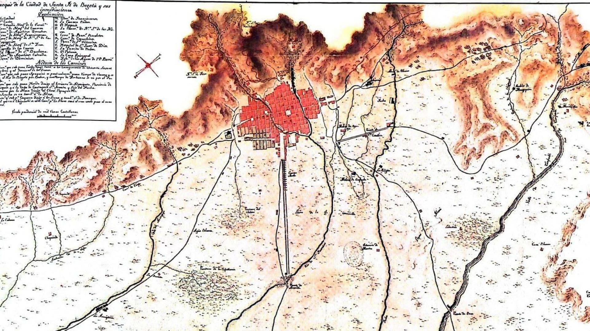 Plano de la ciudad de Santafé, en Colombia, en 1797. Es obra de Carlos Francisco Soler y lo guarda el Servicio Geográfico del Ejército